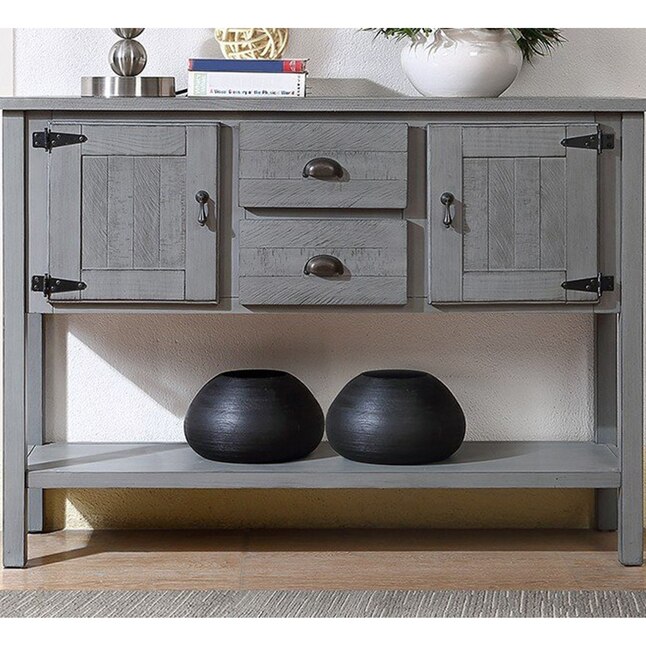 Clihome Gray Wood Console Table with Drawers - Rustic Traditional Style ...