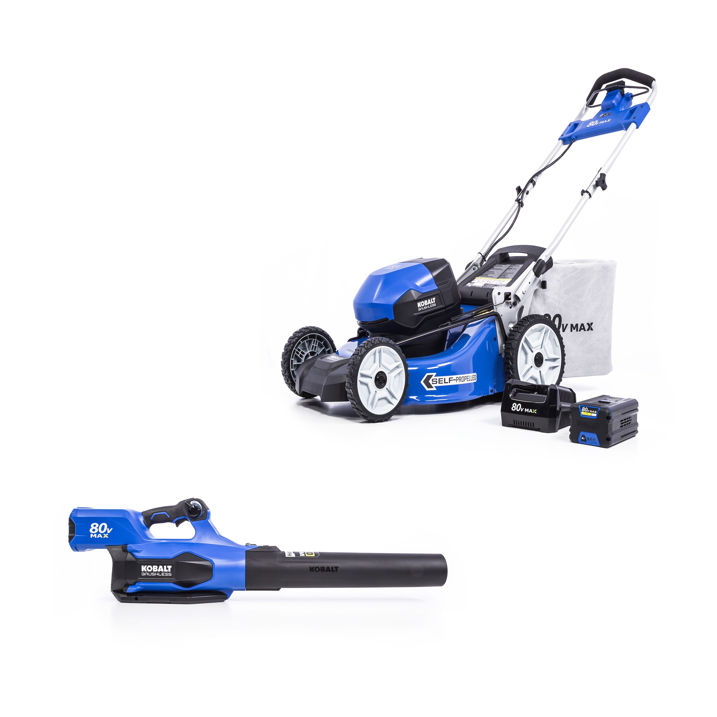 Kobalt 80-Volt 2pc. Combo 21"" Self Propelled Mower (Battery Included) & Blower (Tool Only)