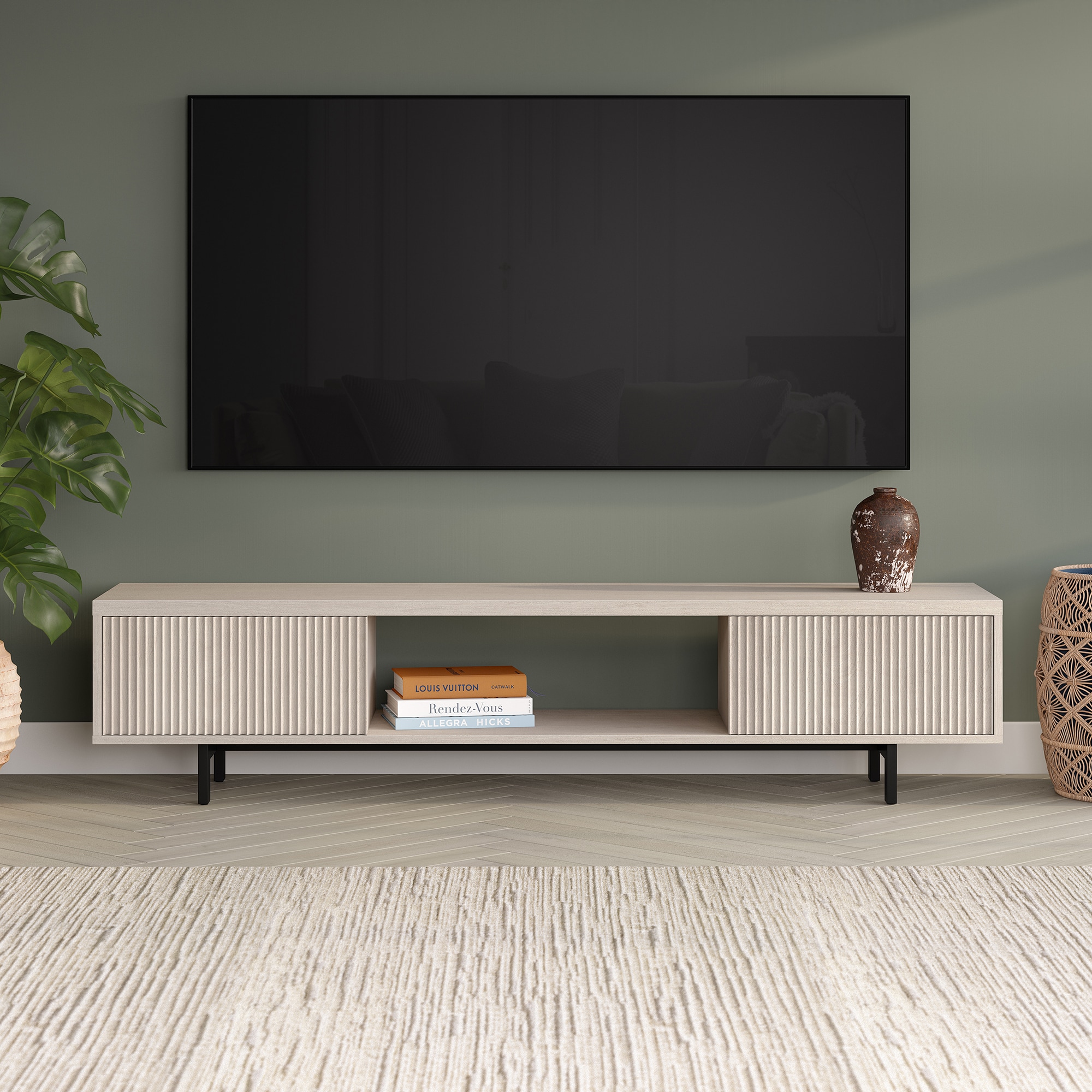 Hailey Home TV2297 Lucien Modern/Contemporary Alder White TV stand ( Accommodates TVs more than 70-in )