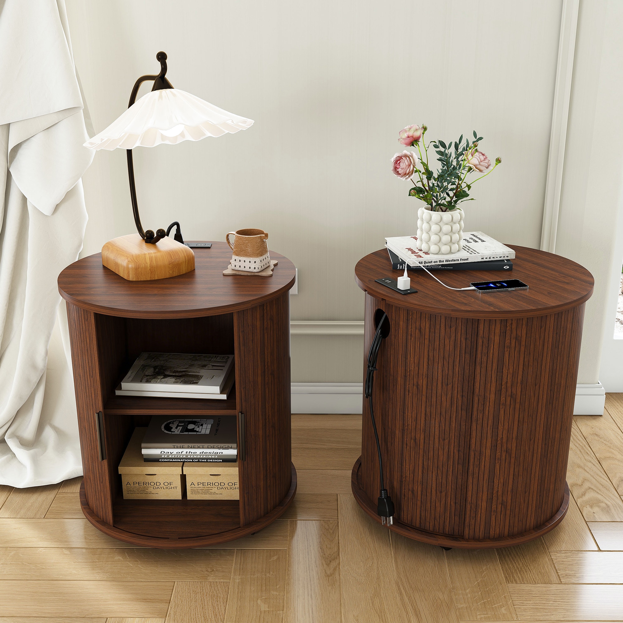 LUXEYARD Set of 2 Mid Century Modern Cylinder End Tables with