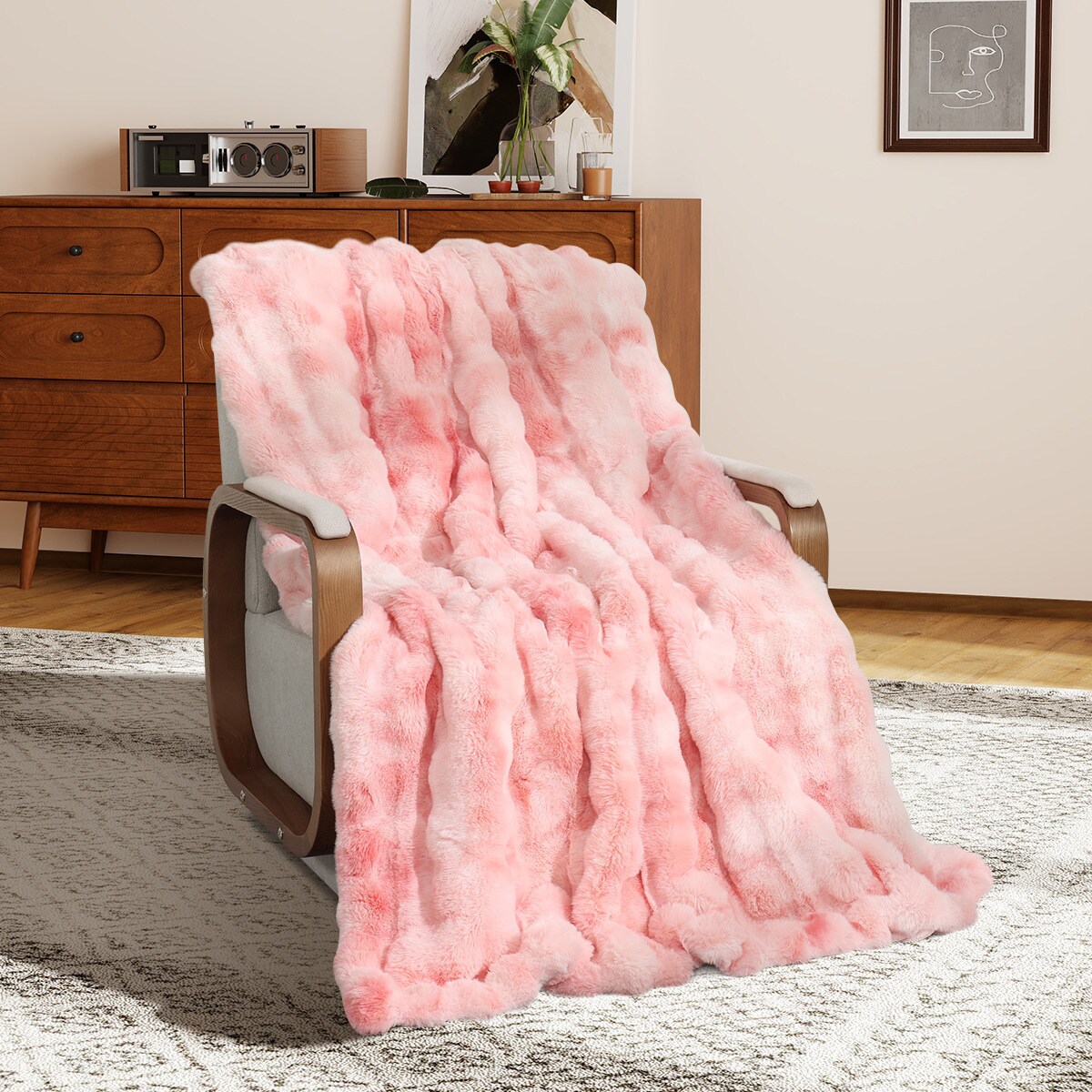 Czpalo 90-in x 90-in Gentle Soft Pink Sherpa Plush Throw Blanket