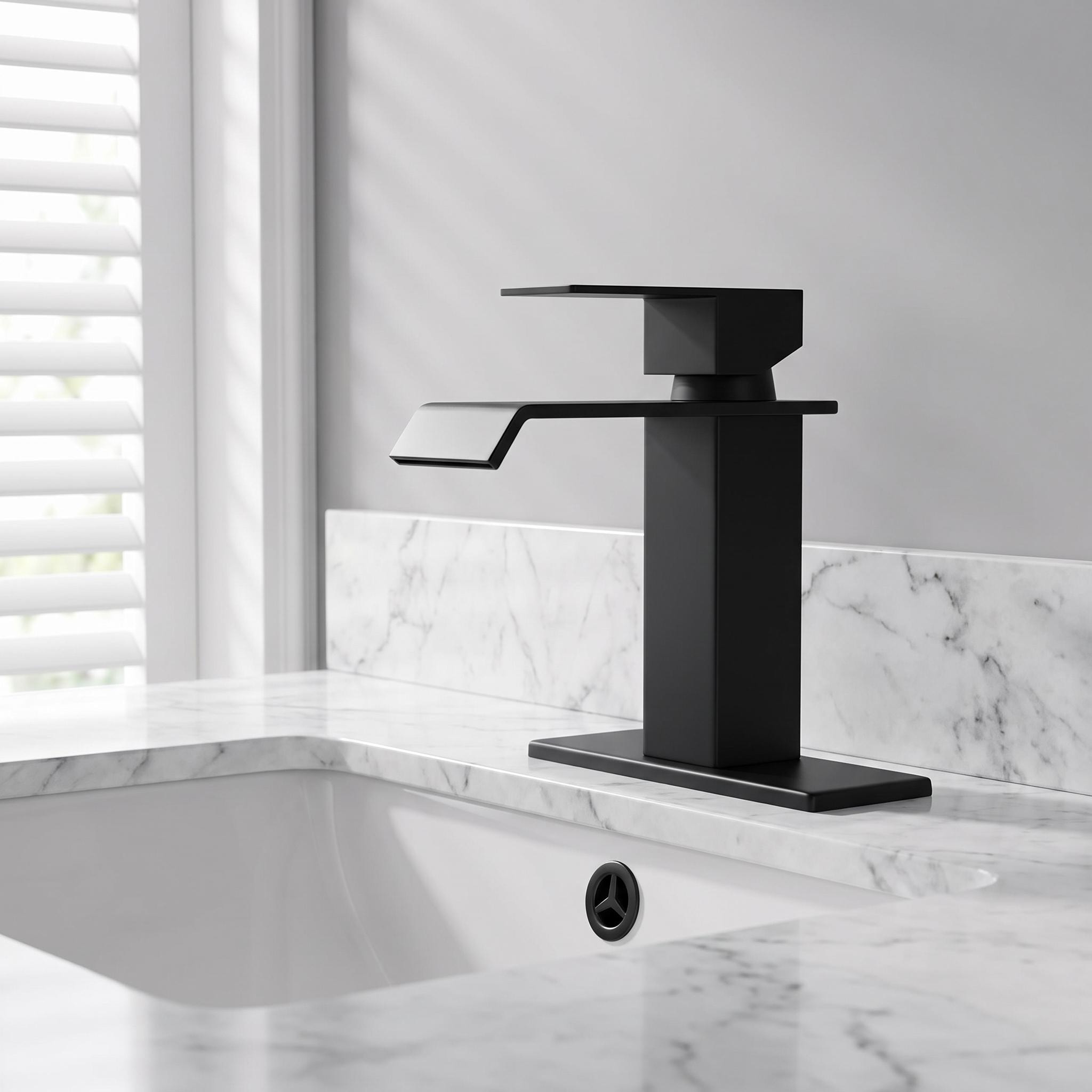 MiniEpic Single Handle Matte Black  Bathroom Faucet With Waterfall Spout Design.