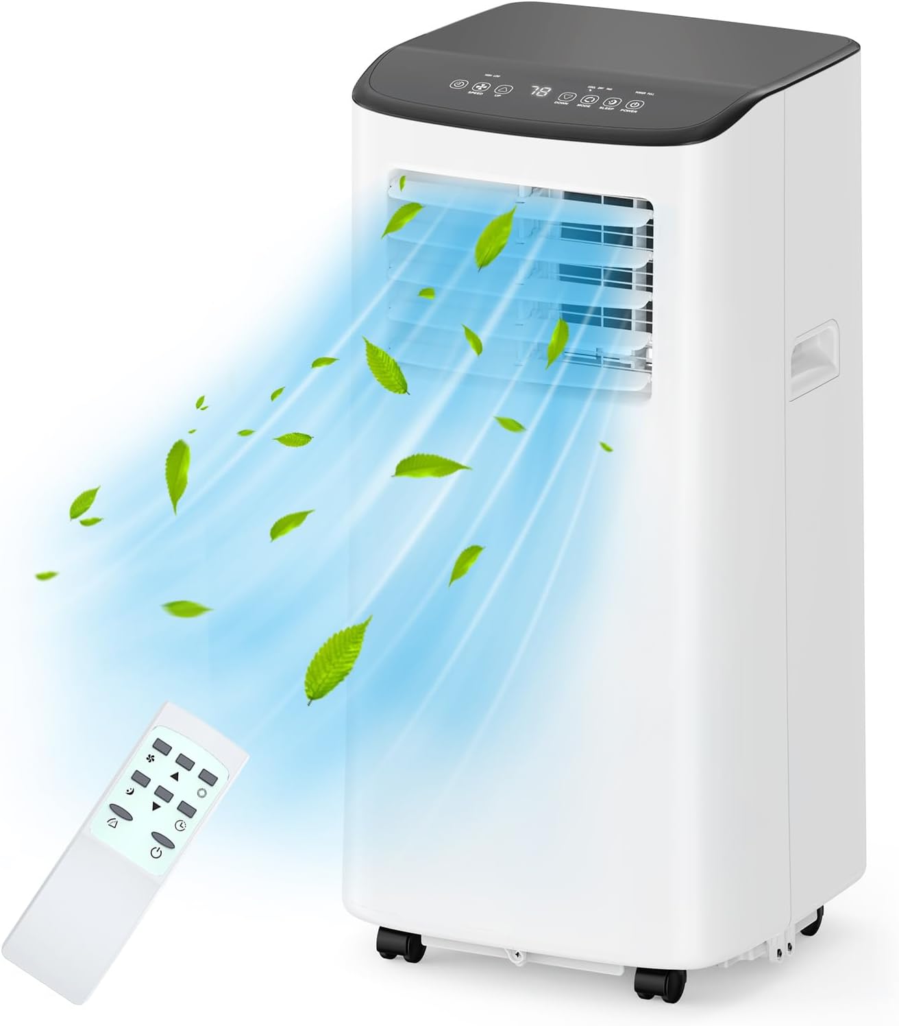Qeetex 808-338DQWU8 Portable Air Conditioners -  8000 BTU AC Unit with Remote Control - Drainage-Free Cooling - 24H Timer - 4 Modes Quiet Air Conditioner for Bedroom/Office/Window Kit Included - Black
