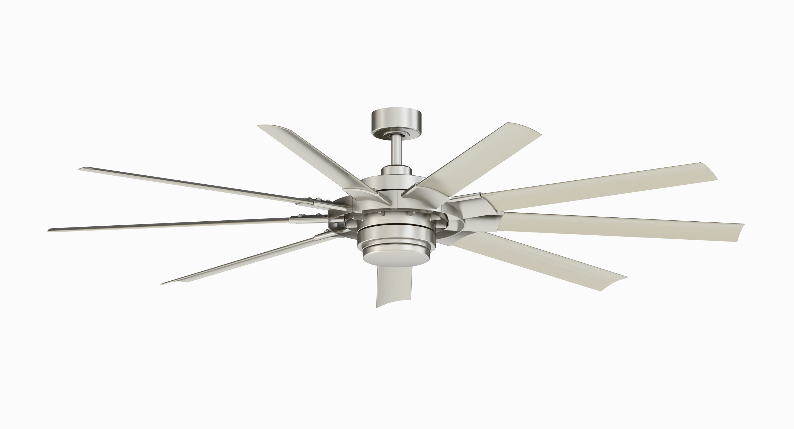 Fanimation Studio Collection Slinger v2 72-in Brushed Nickel Color-changing  Integrated LED Indoor/Outdoor Ceiling Fan with Light and Remote (9-Blade)