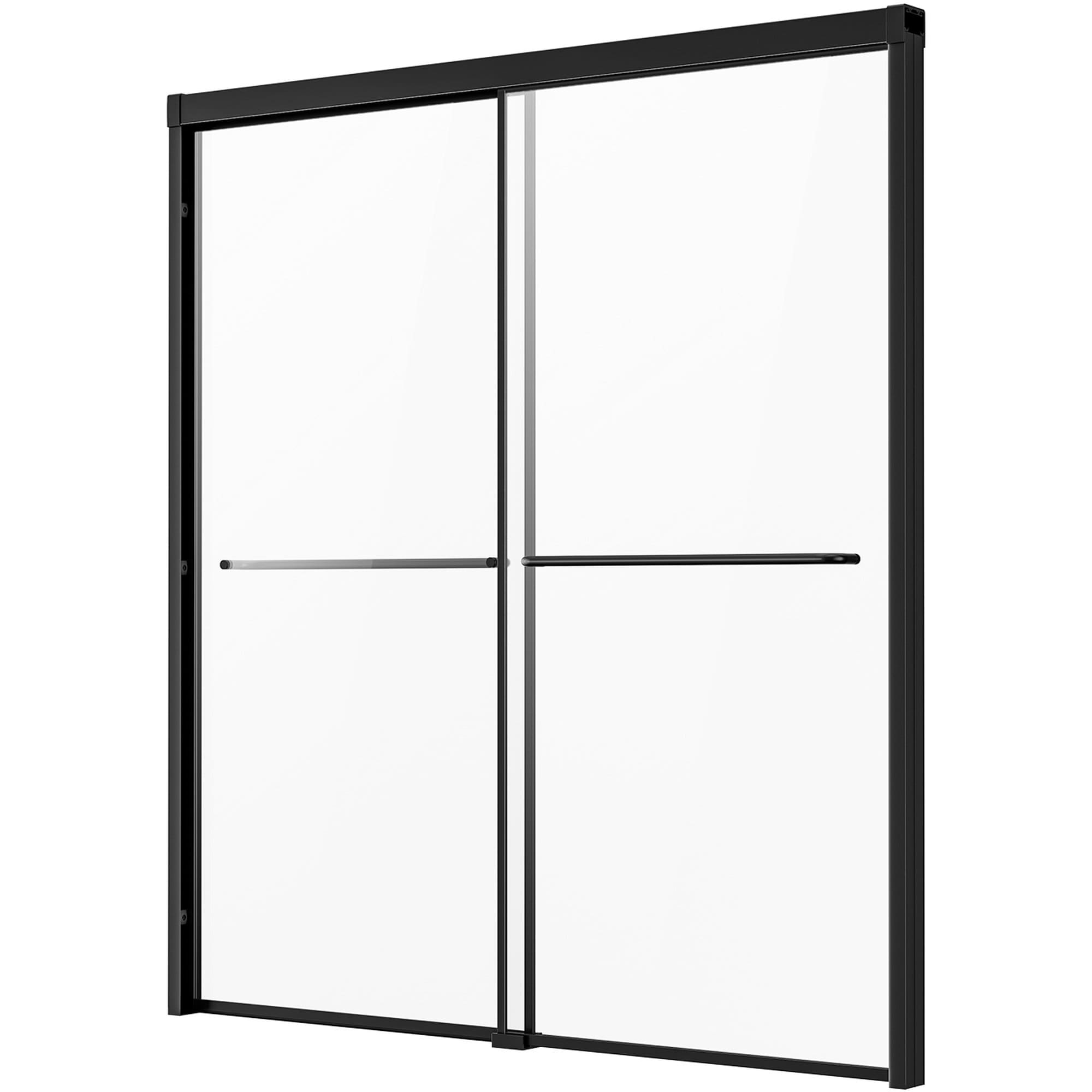 Misopily 50 to 60 inch wide by 60 inch high semi frameless bathtub shower door black shatterproof tempered glass nano coating leak prevention reversible installation #LMS0317S89