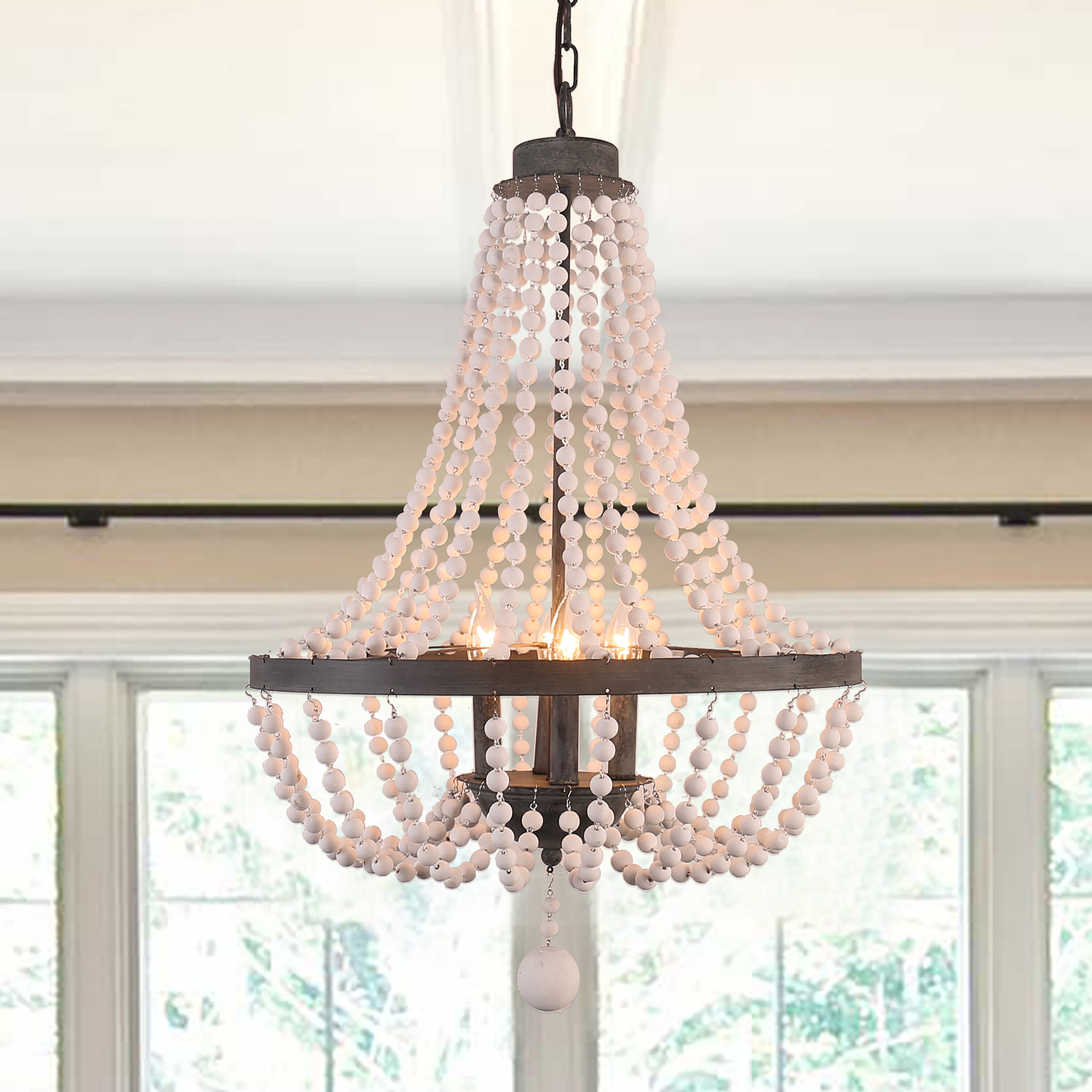Cusp Barn FC4037-4B FC4037 4 -Light Brushed Black Bohemian/global Beaded Wood For Use in Bedrooms, Dining Rooms, Foyers, Kitchens, Living Rooms Chandelier