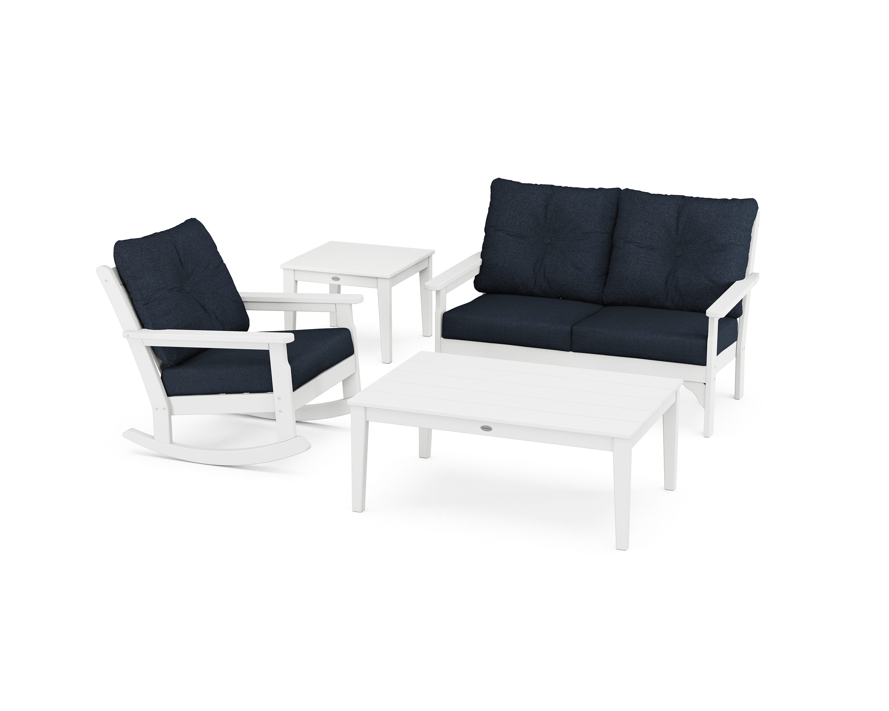 POLYWOOD PWS397-2-WH145991 Vineyard 4 -Piece Patio Conversation Set with Navy Revolution Cushions