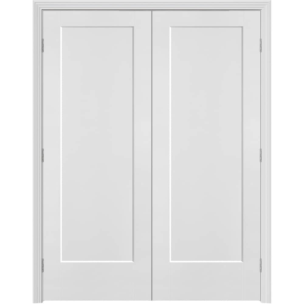 Masonite 641005 60-in x 80-in Primed Hollow core 1-panel Bi-parting Smooth Primed Molded composite Split Jamb Double Prehung Interior Door 351 Casing