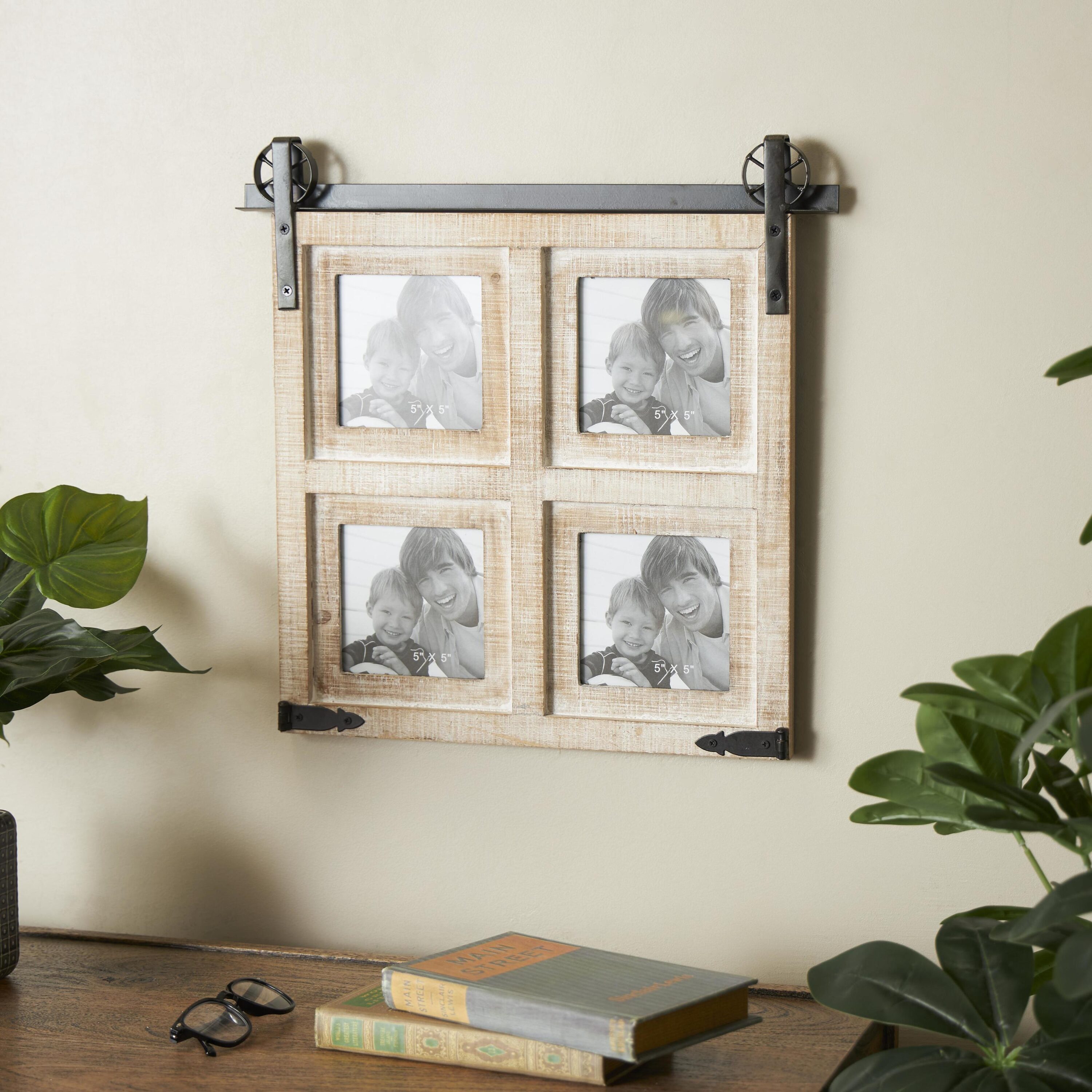 Classic Black 4-Slot Wood Wall Photo Frame with Metal Accent