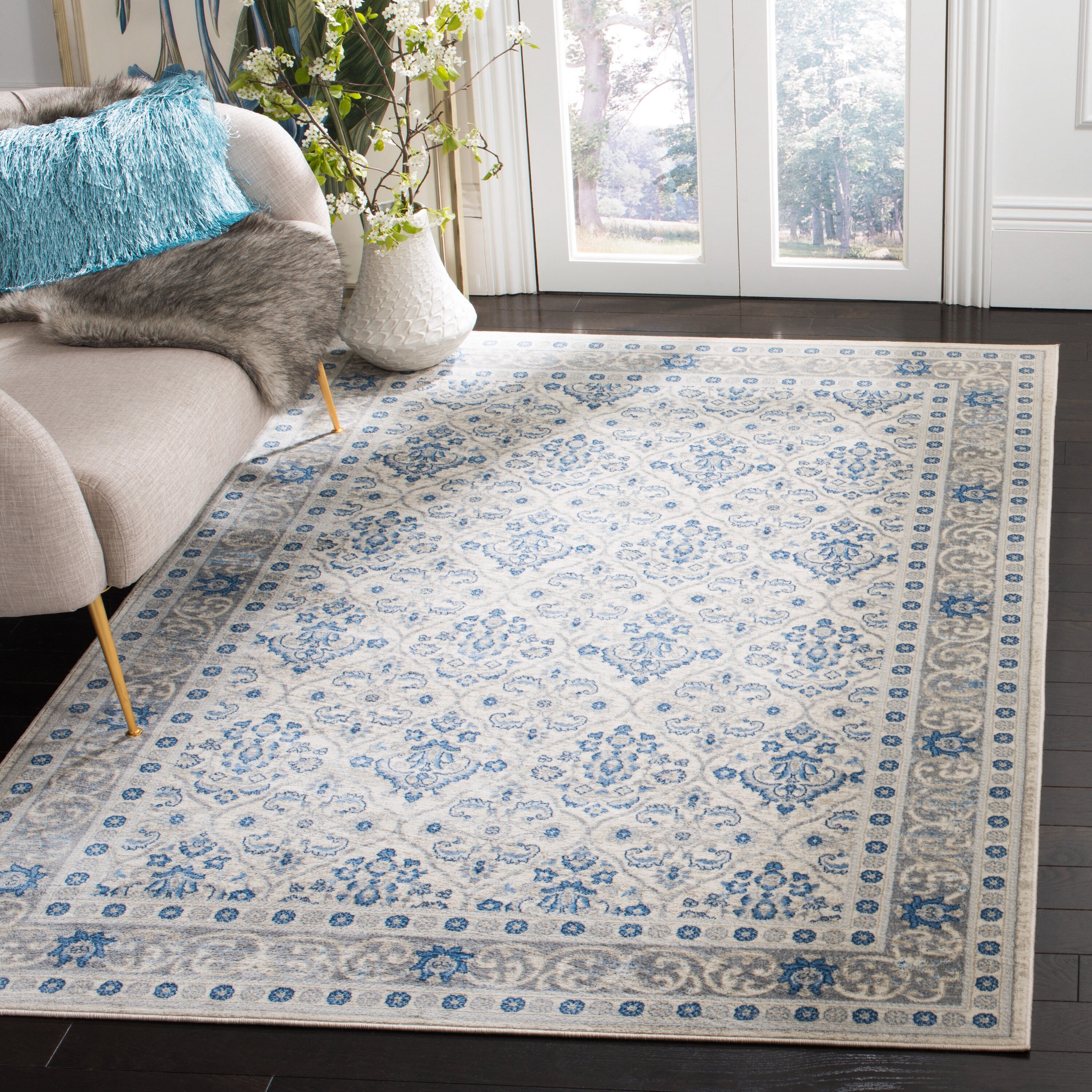 Safavieh BNT870G-24 Brentwood Darcia 2 x 4 (ft) Loomed Polypropylene Light Gray/Blue Rectangular Indoor Distressed/Overdyed Vintage Runner rug