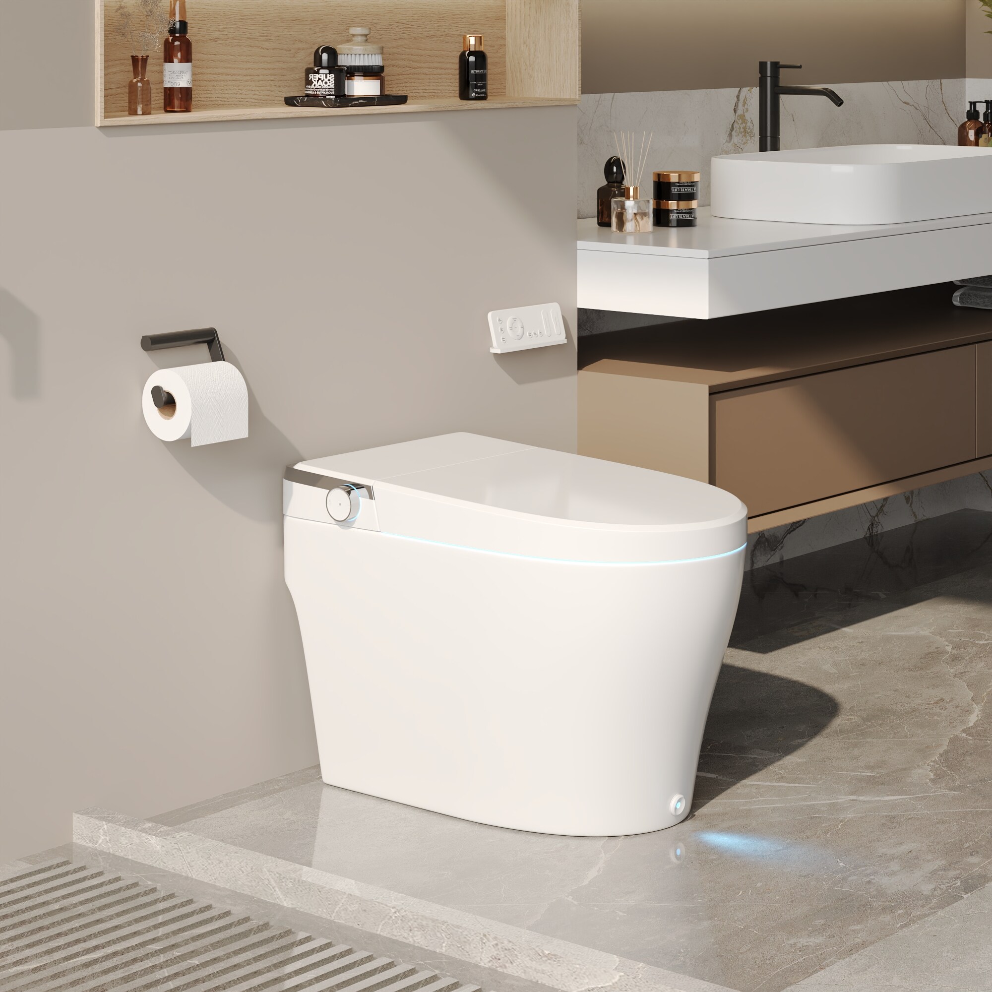 DeerValley White Elongated Standard Height Smart 12-in Rough-In Bidet ...