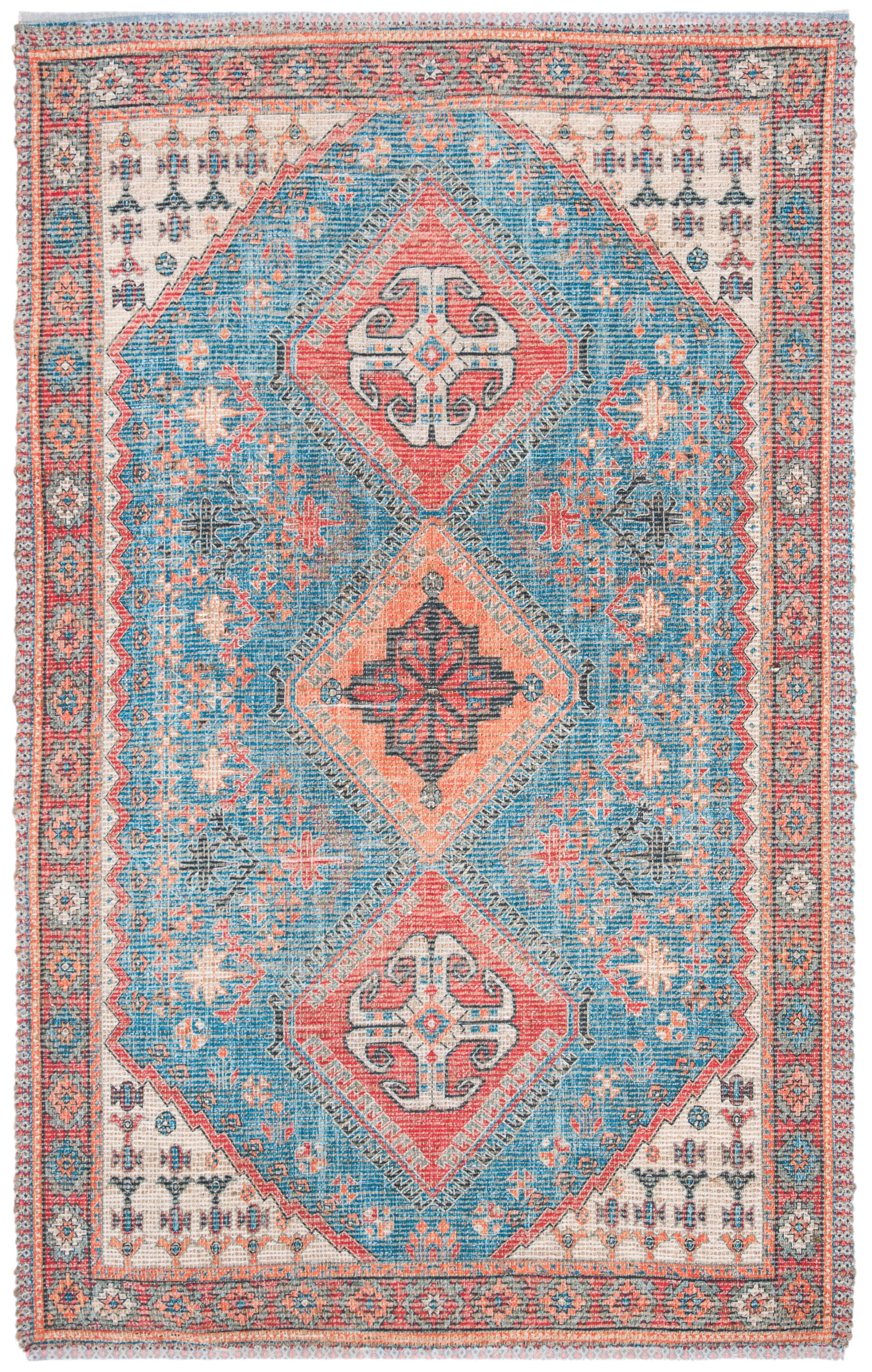 Saffron Navy and Red Cotton Synthetic 4' x 6' Handmade Rug