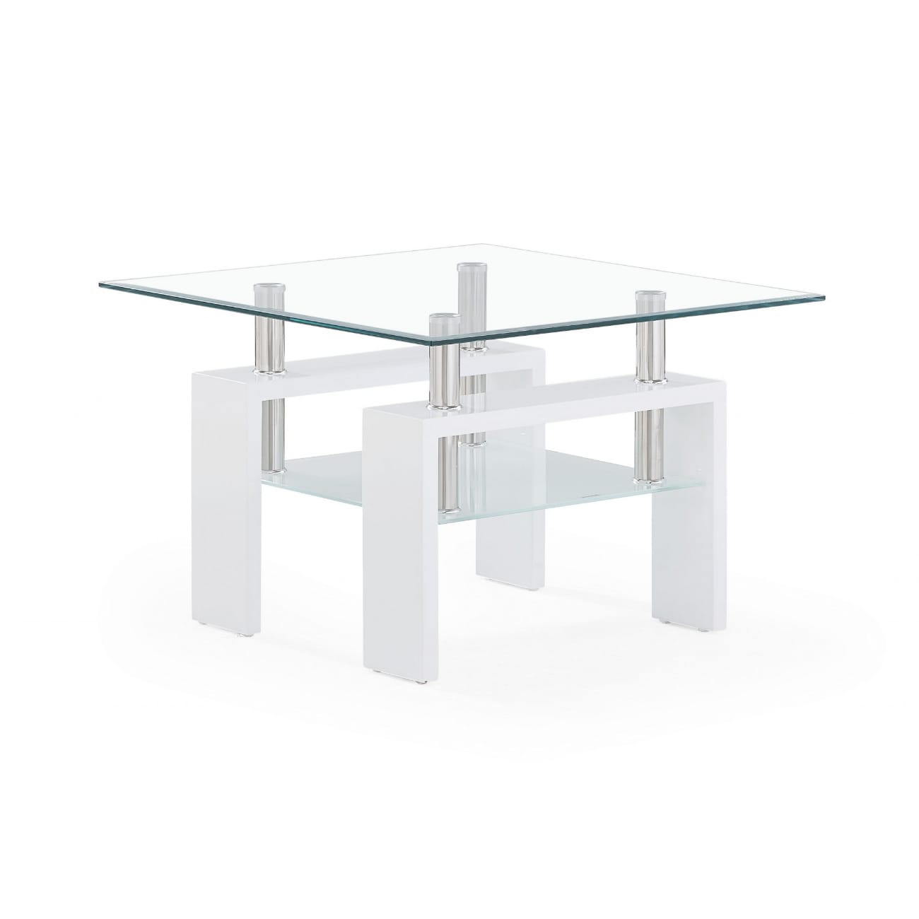 HomeRoots 4000383886 26-in W x 18-in H White Glass Modern End Table Assembly Required