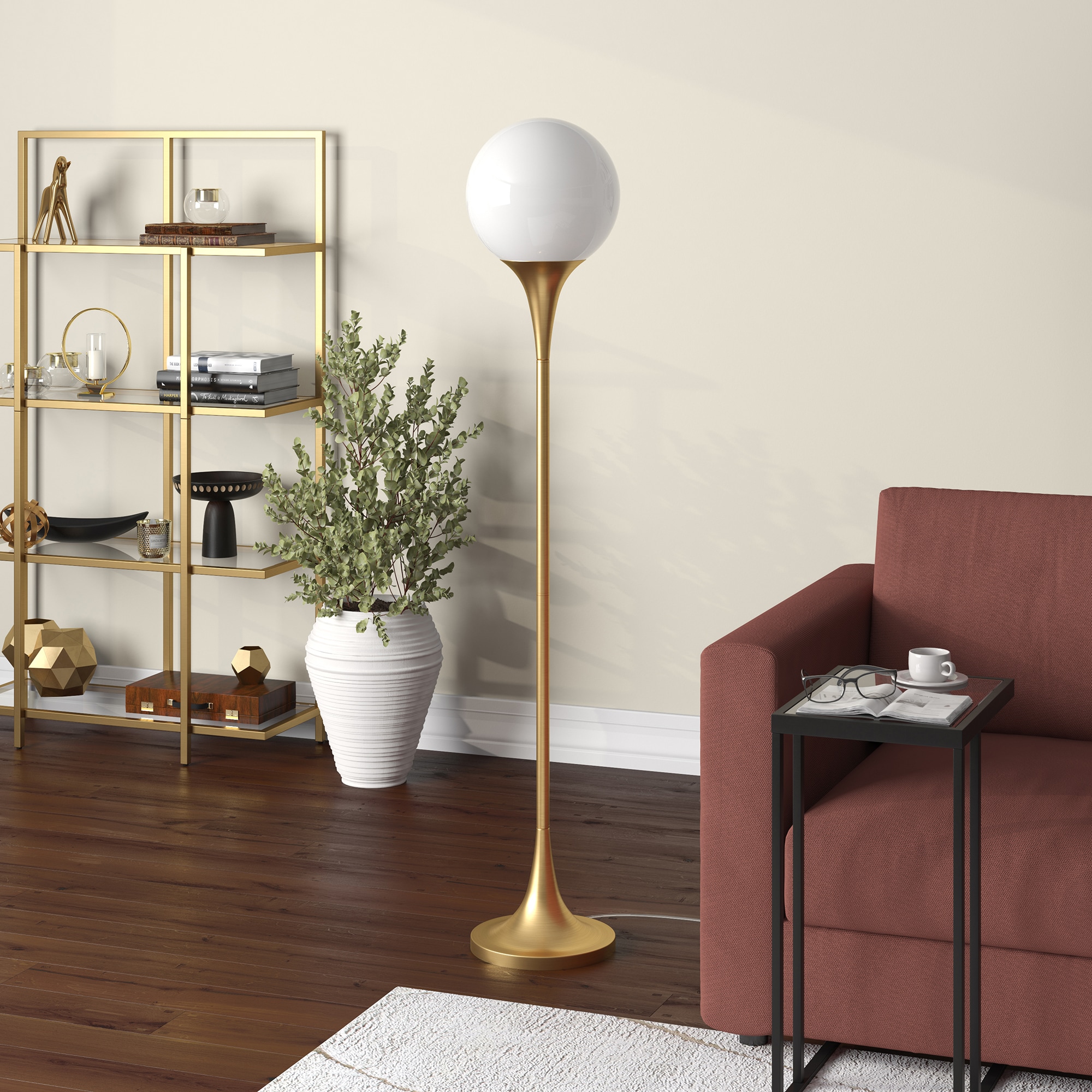 Hailey Home FL2189 Mahdi 70-in Brass Standard Floor Lamp with Glass Shade