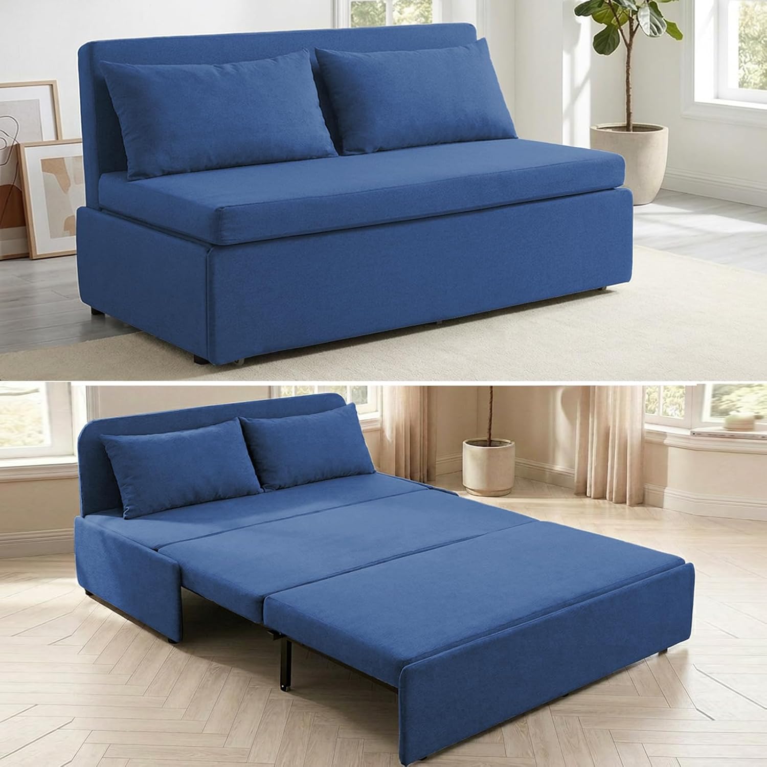 Mjkone 62 inch Width Pull Out Sleeper Sofa Bed Queen Size 2-in-1 Linen ...