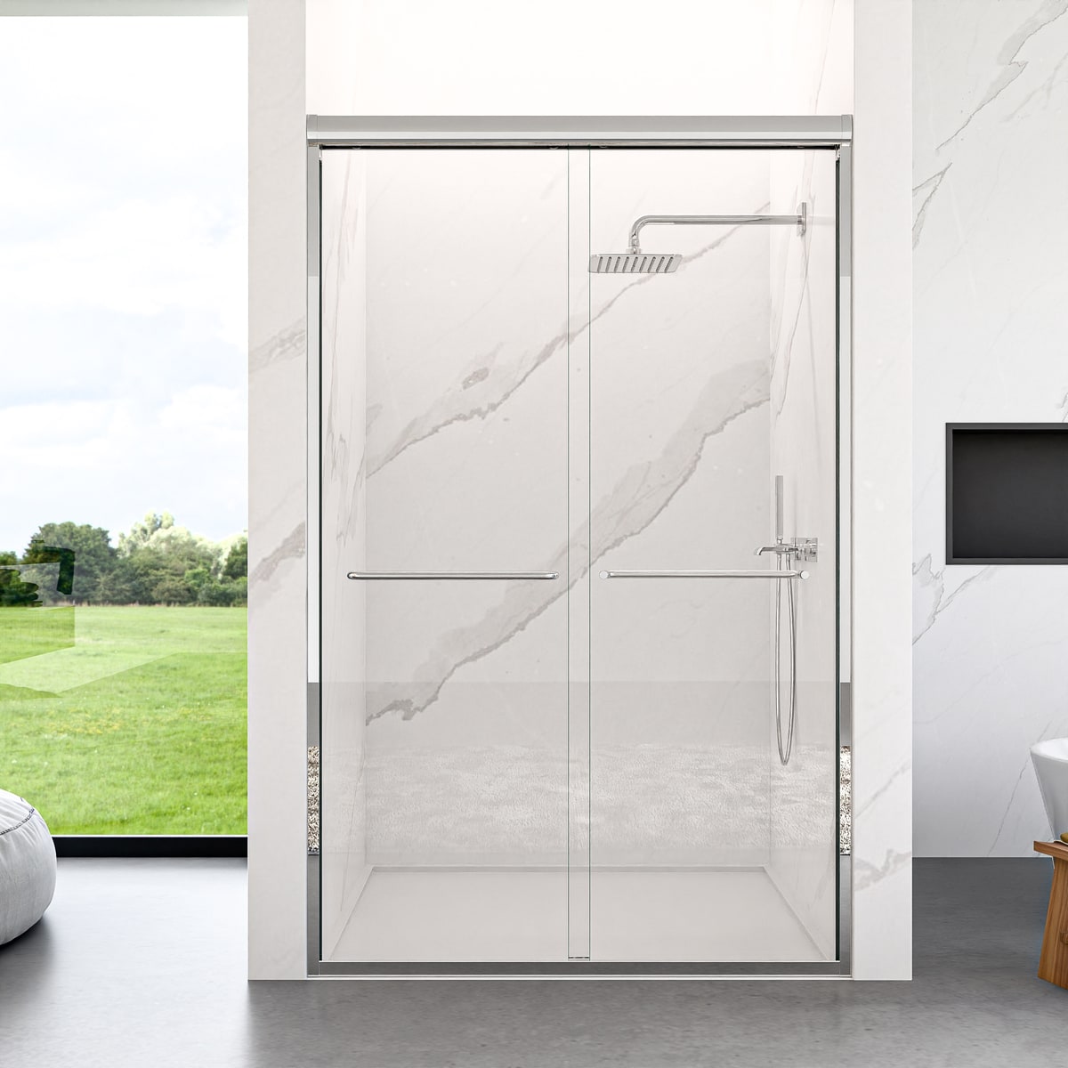 Loheer 44 to 48-in W x 72-in H Chrome Semi-Frameless Double Sliding Shower Door