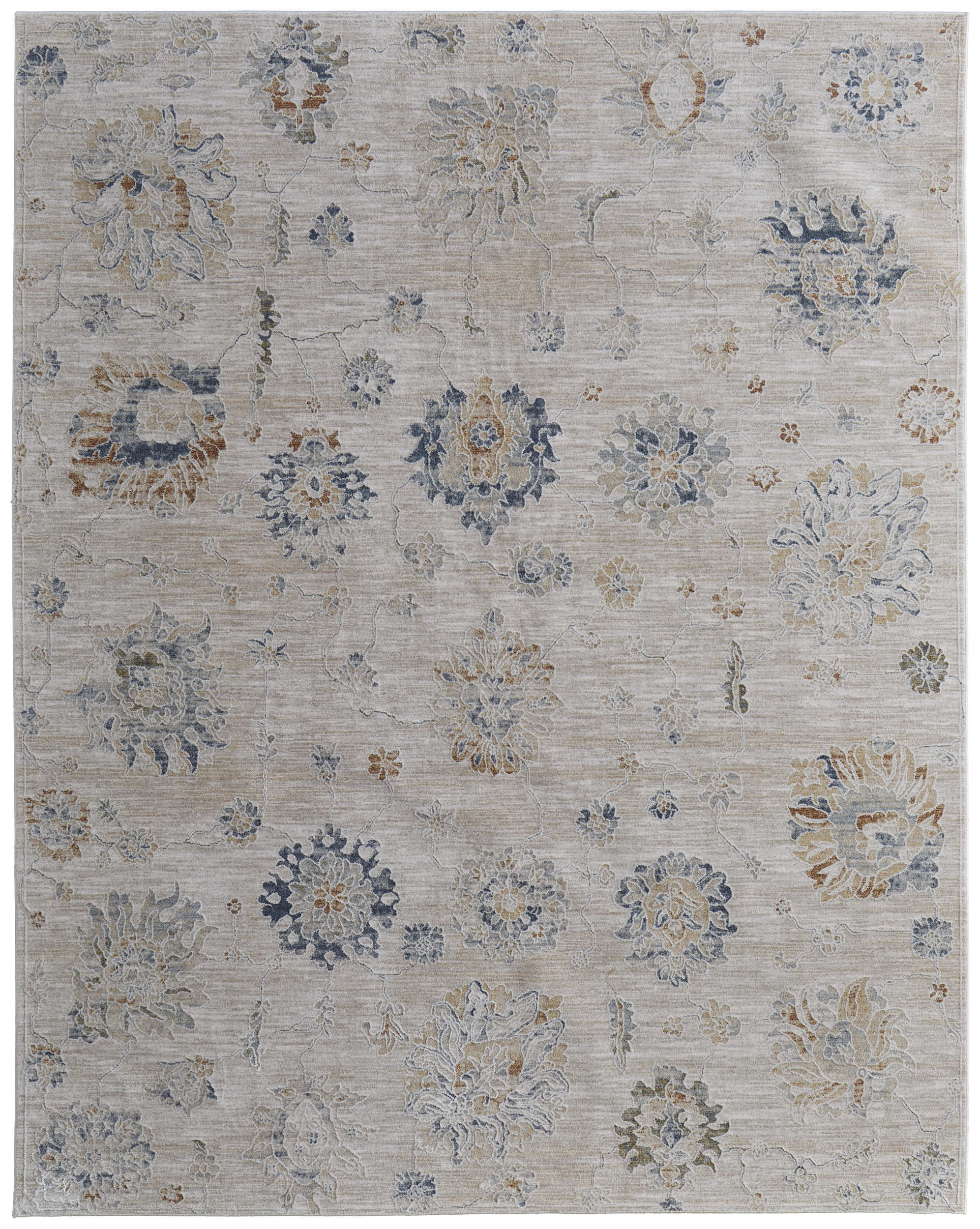 Room Envy PASR39M9BGEBLUI02 2 x 8 (ft) Loomed Polyester Taupe/Ivory/Blue Rectangular Indoor Floral/Botanical Runner rug