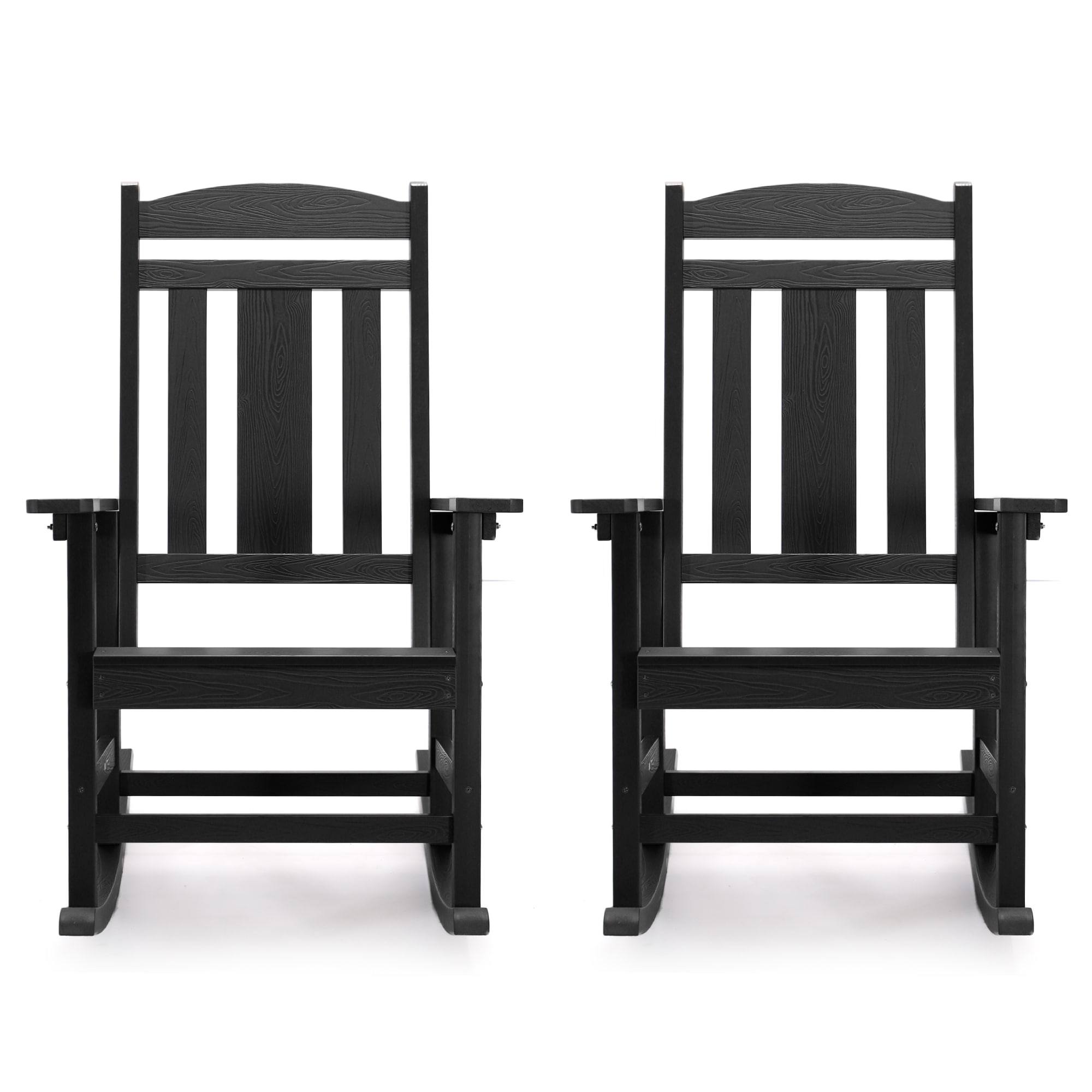 LUE BONA 2JR-002-01LS Set of 2 Black HDPE Frame Rocking Chair with Solid Seat