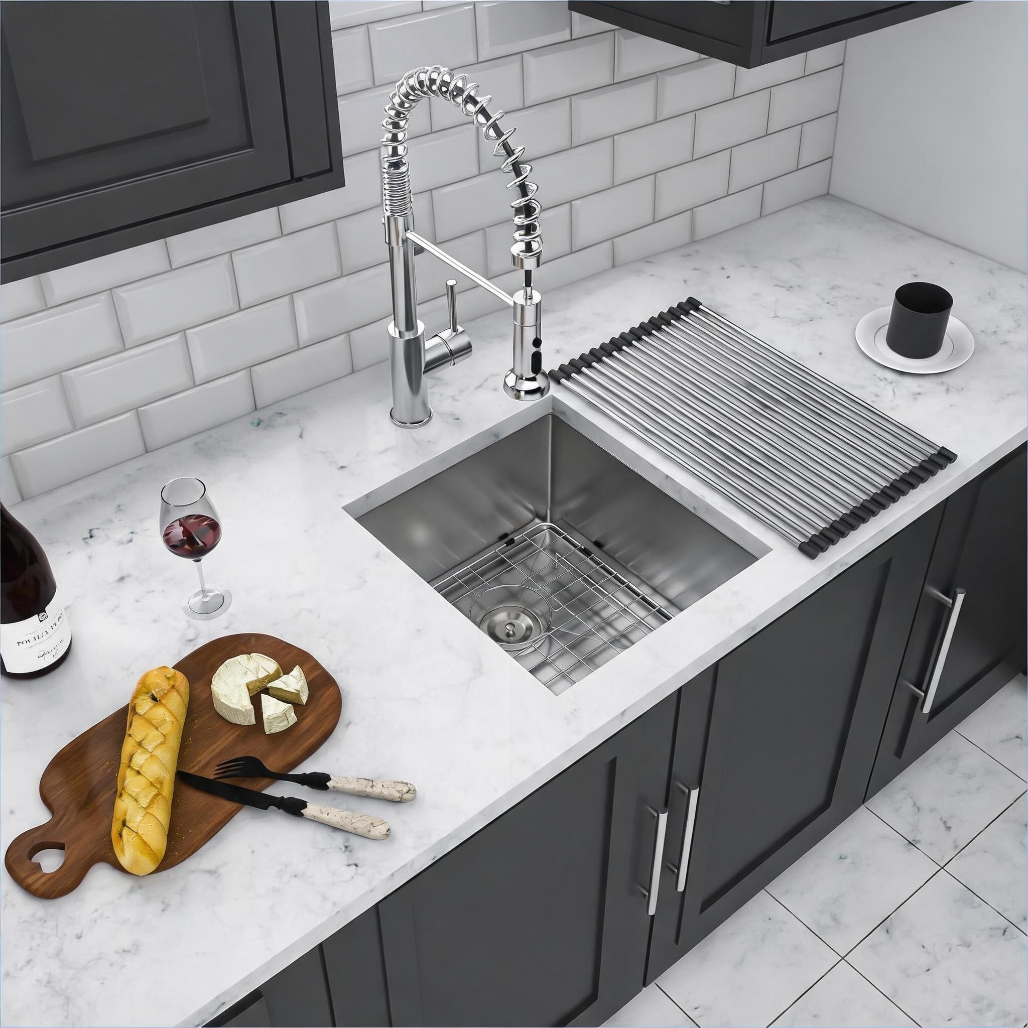 Watnature  Space-Saving 13times15 Inch Single Bowl Undermount Kitchen Sink 16 Gauge T304 Stainless Steel