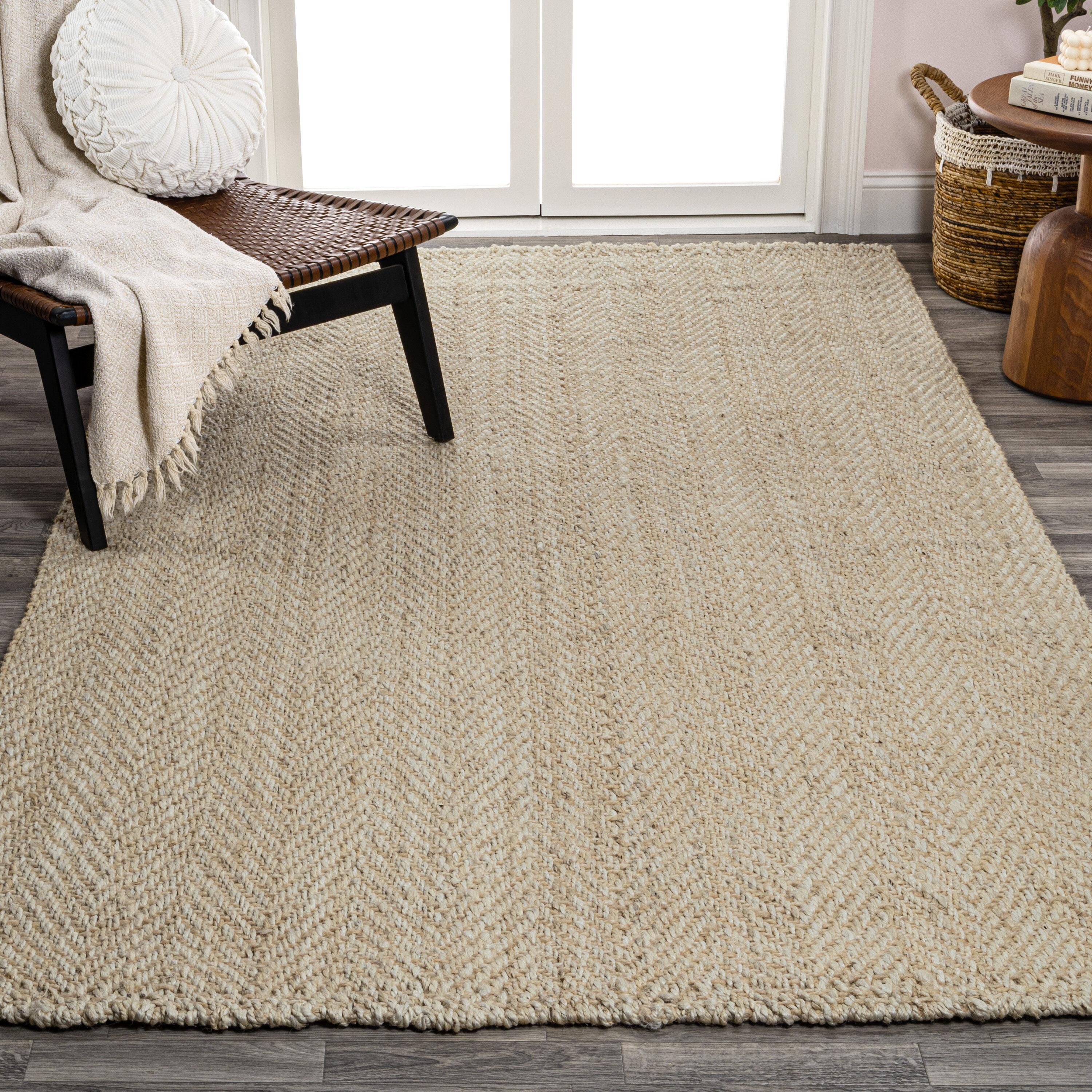 JONATHAN  Y NFR101B-8 NATURAL FIBER Espina Herringbone 8 x 10 (ft) Loomed Jute Ivory Rectangular Indoor Solid Bohemian/Eclectic Area rug