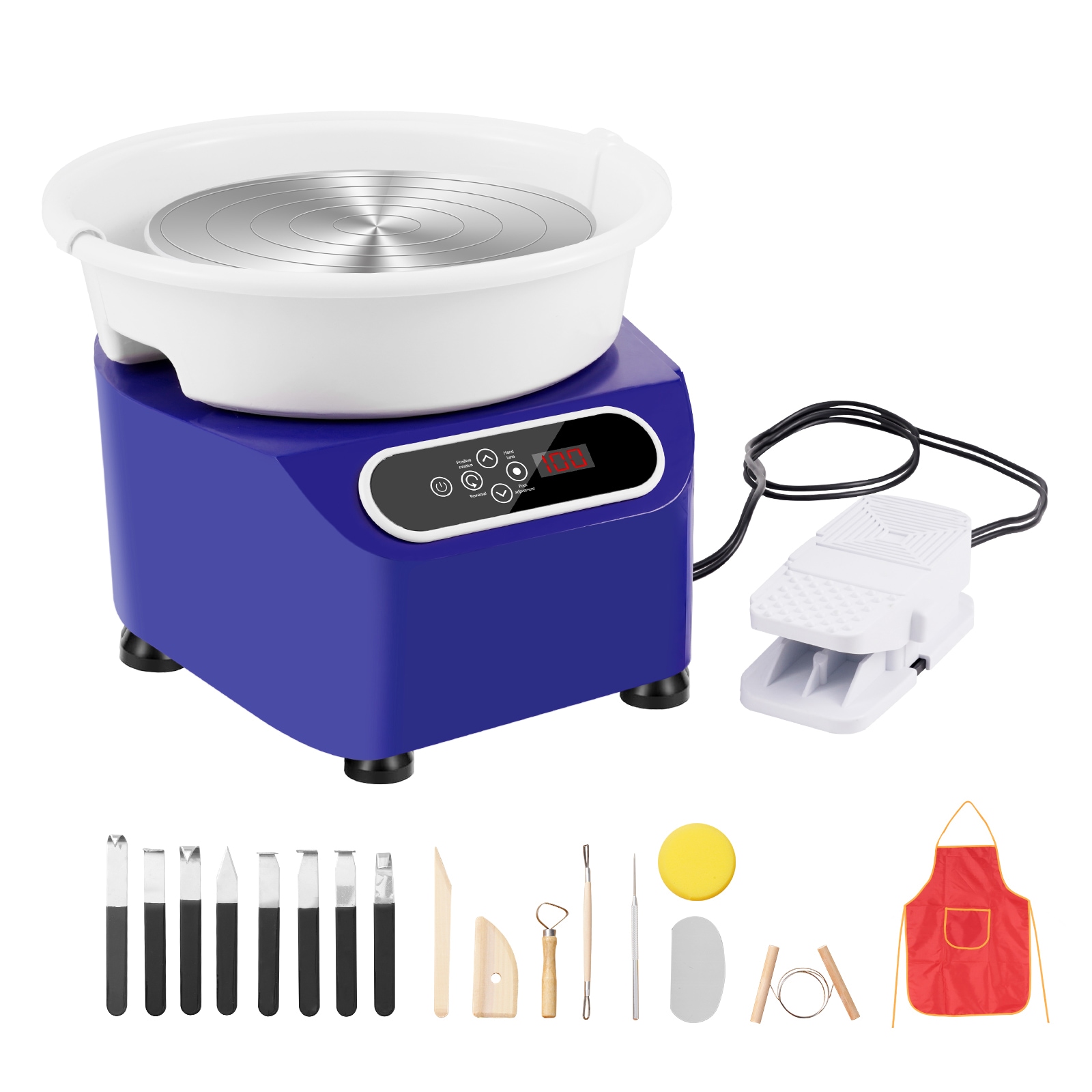 SVOPES SCZQLPJXS10Y01764V1 Pottery Wheel 10 inch Pottery Forming Machine 350W Electric Wheel for Pottery with Foot Pedal and LCD Touch Screen Direct Drive Ceramic Wheel with Shaping Tools for DIY Art Craft Blue
