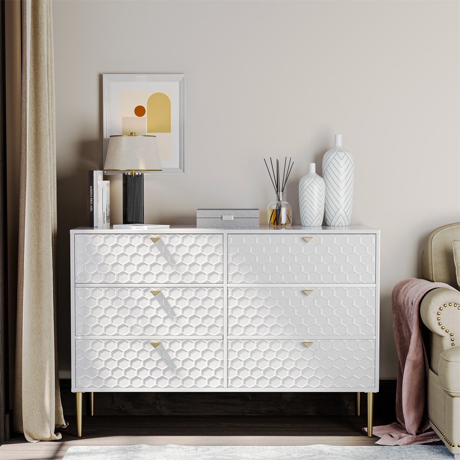 Mondawe MO-JH-016-WH White 6 -Drawer Standard dresser