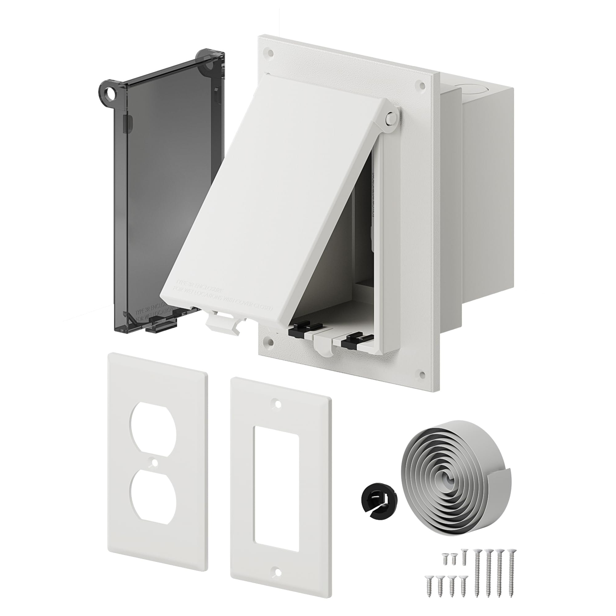 Etokfoks  1 Gang Recessed Outdoor Electrical Outlet Box Vinyl Siding Weatherproof Vertical Clear White Covers 1 Piece