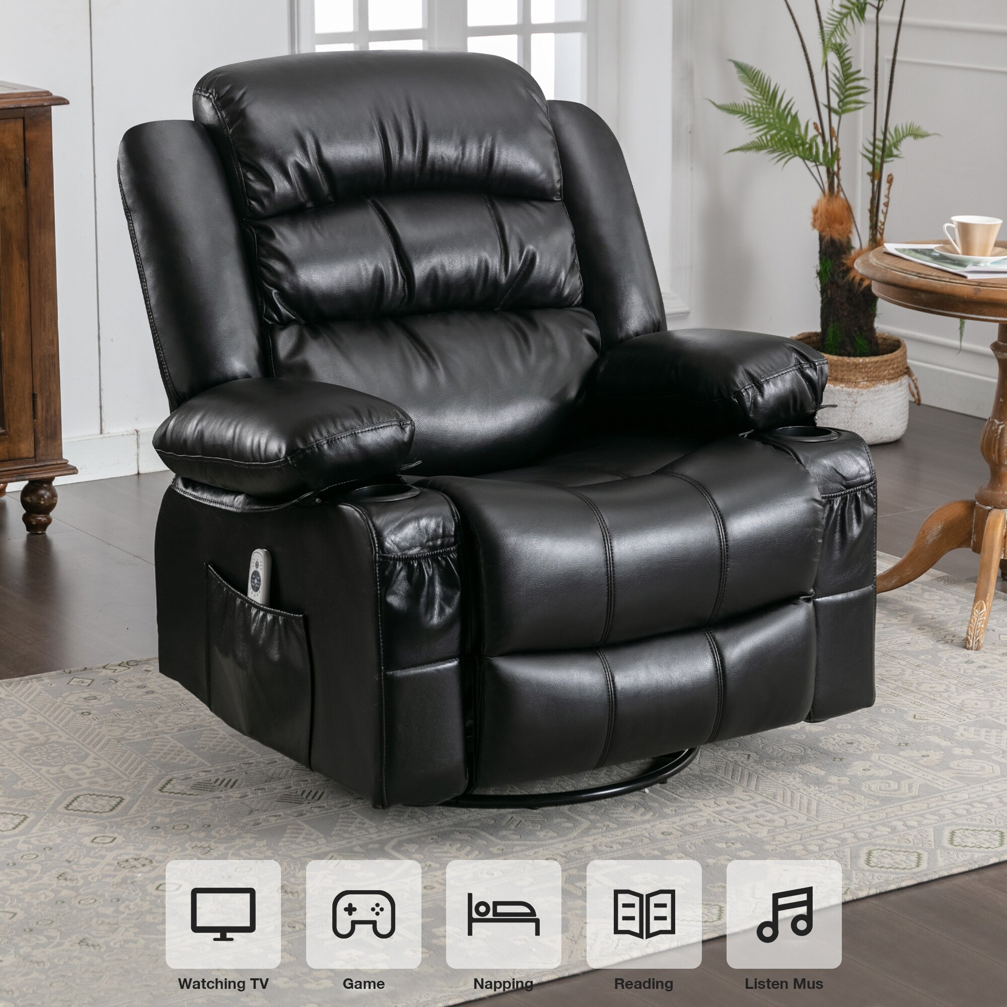 Faux leather swivel rocker outlet recliner