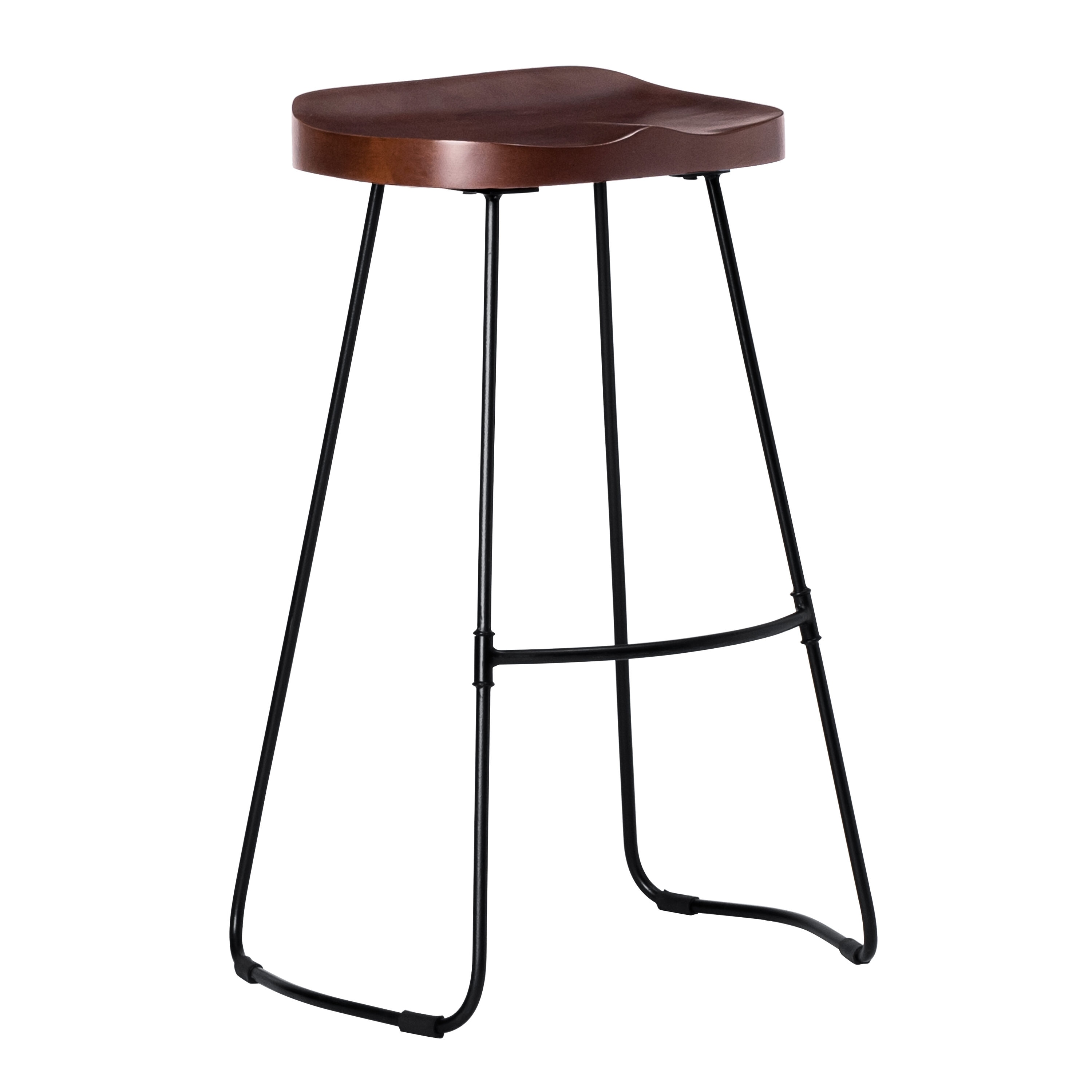 MH LONDON AZBS920 Bar Stools Walnut 30-in H Bar height Saddle Seat Metal Backless Bar Stool