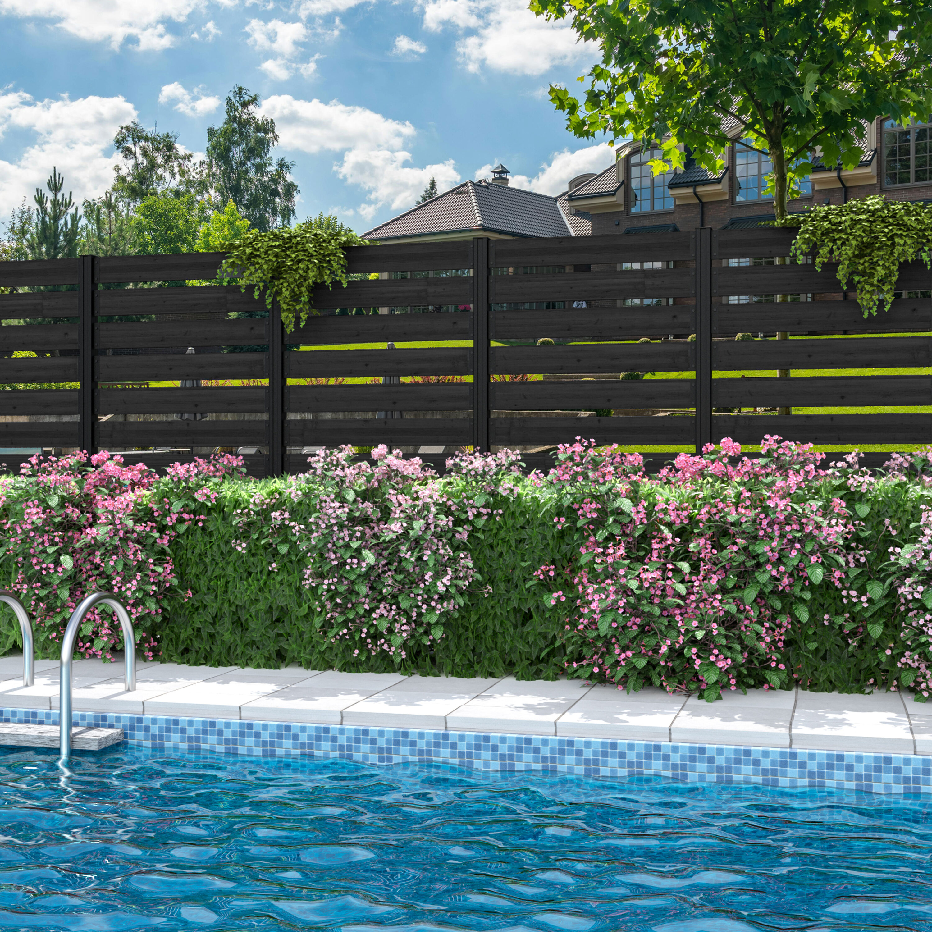 VEIKOUS Outdoor Privacy Screen Black Wood 78-in W x Various Heights