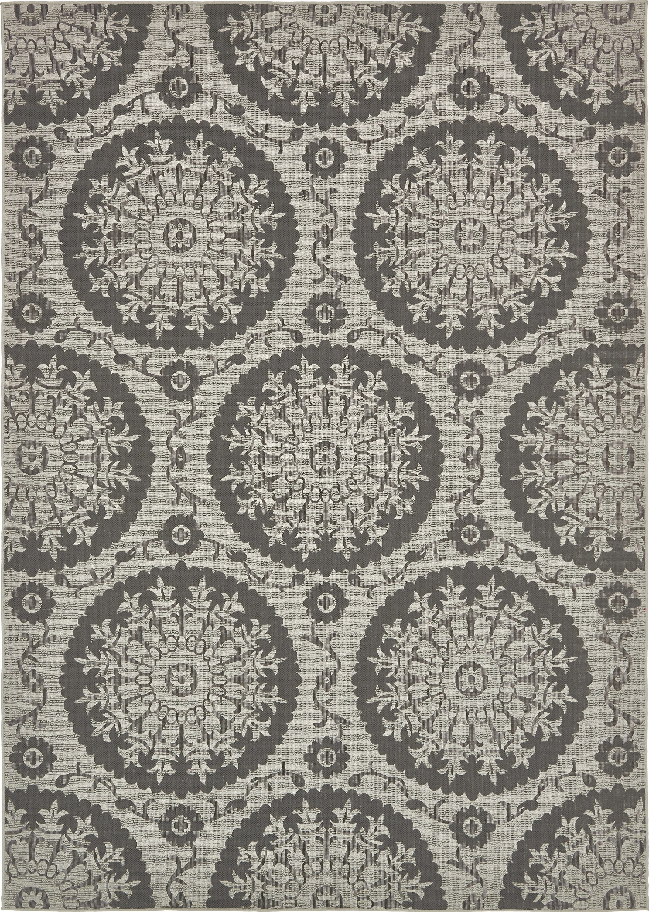 Unique Loom 3135455 Medallion Outdoor 8 x 11 (ft) Loomed Polypropylene Gray/Light Gray Rectangular Indoor/Outdoor Geometric Global Area rug