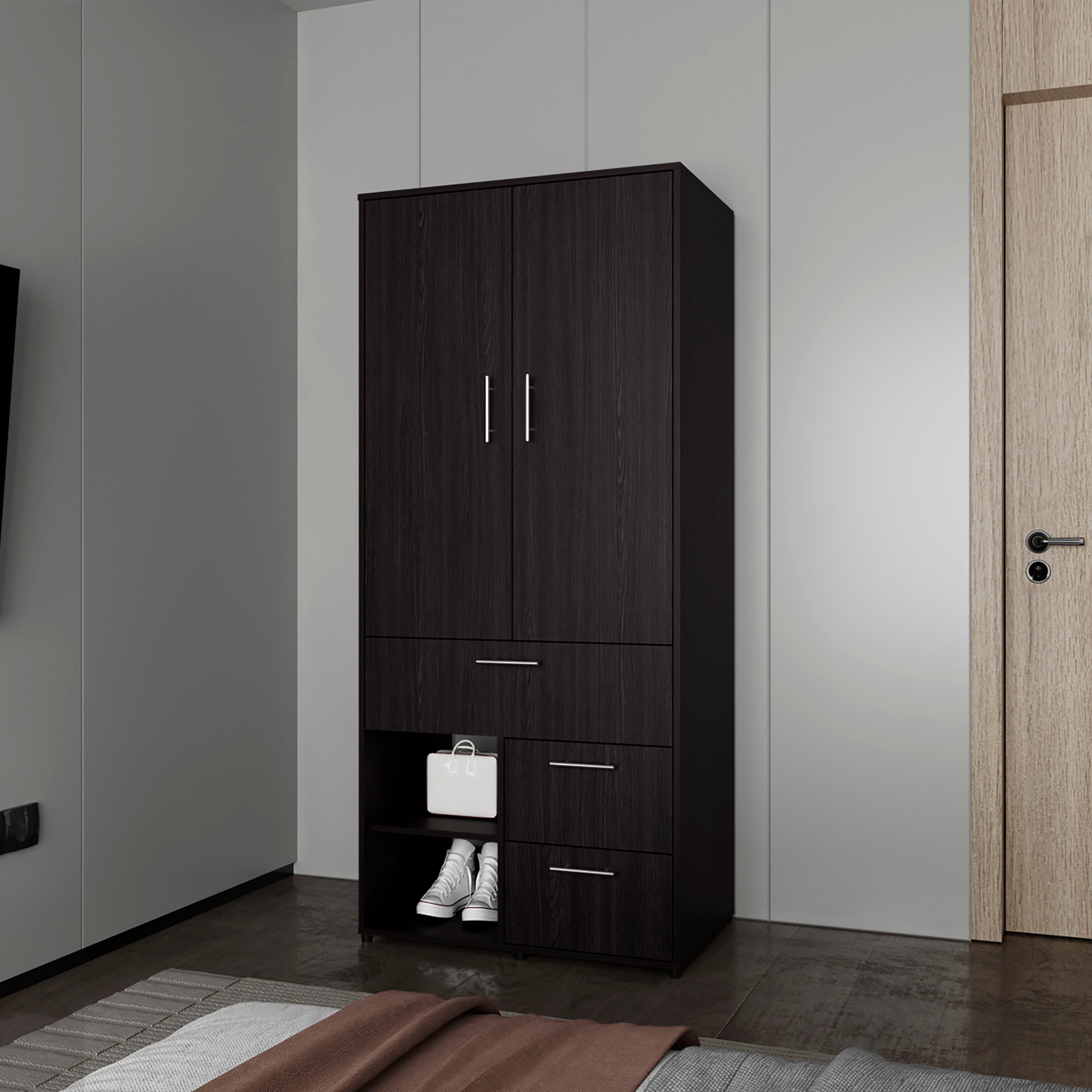 Wenge Free Multi Storage Wardrobe Rod Shelf