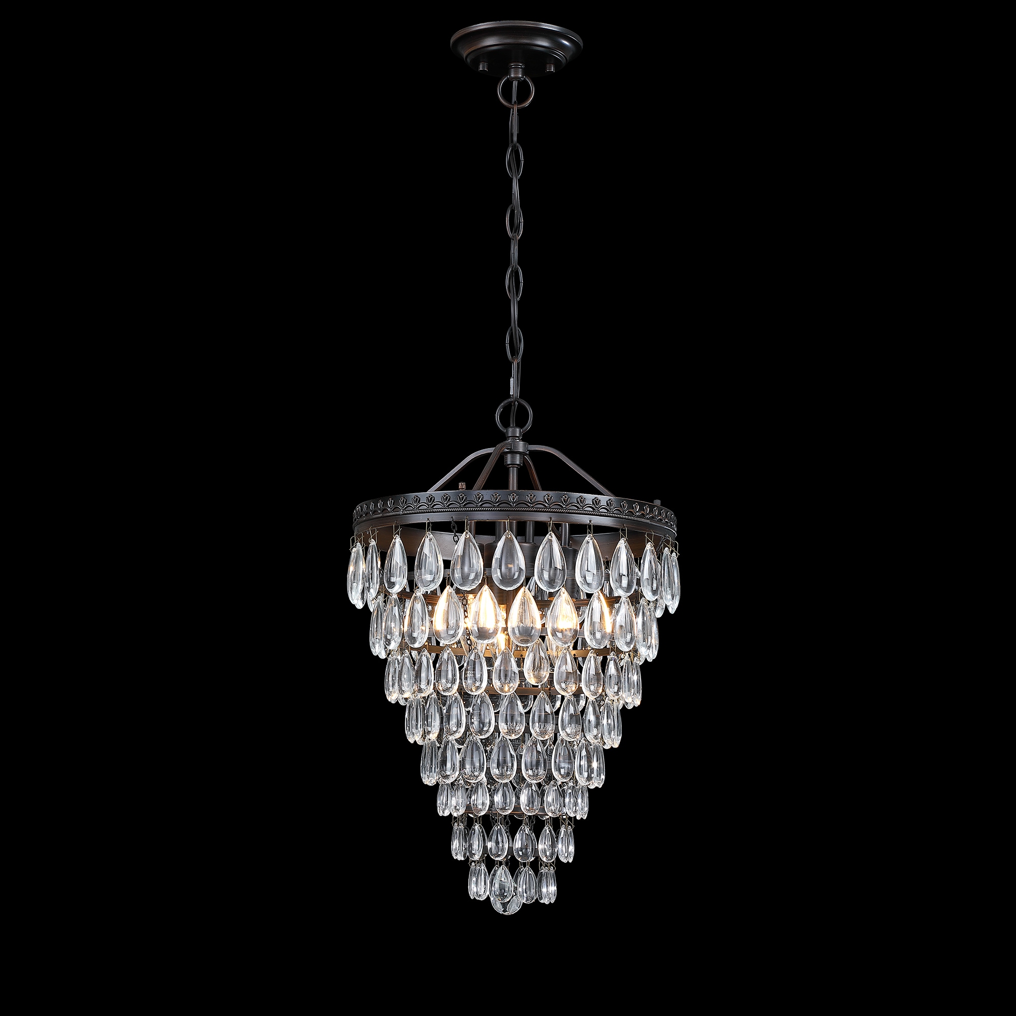 Black Crystal Tiered Pendant Chandelier with Glass Accents
