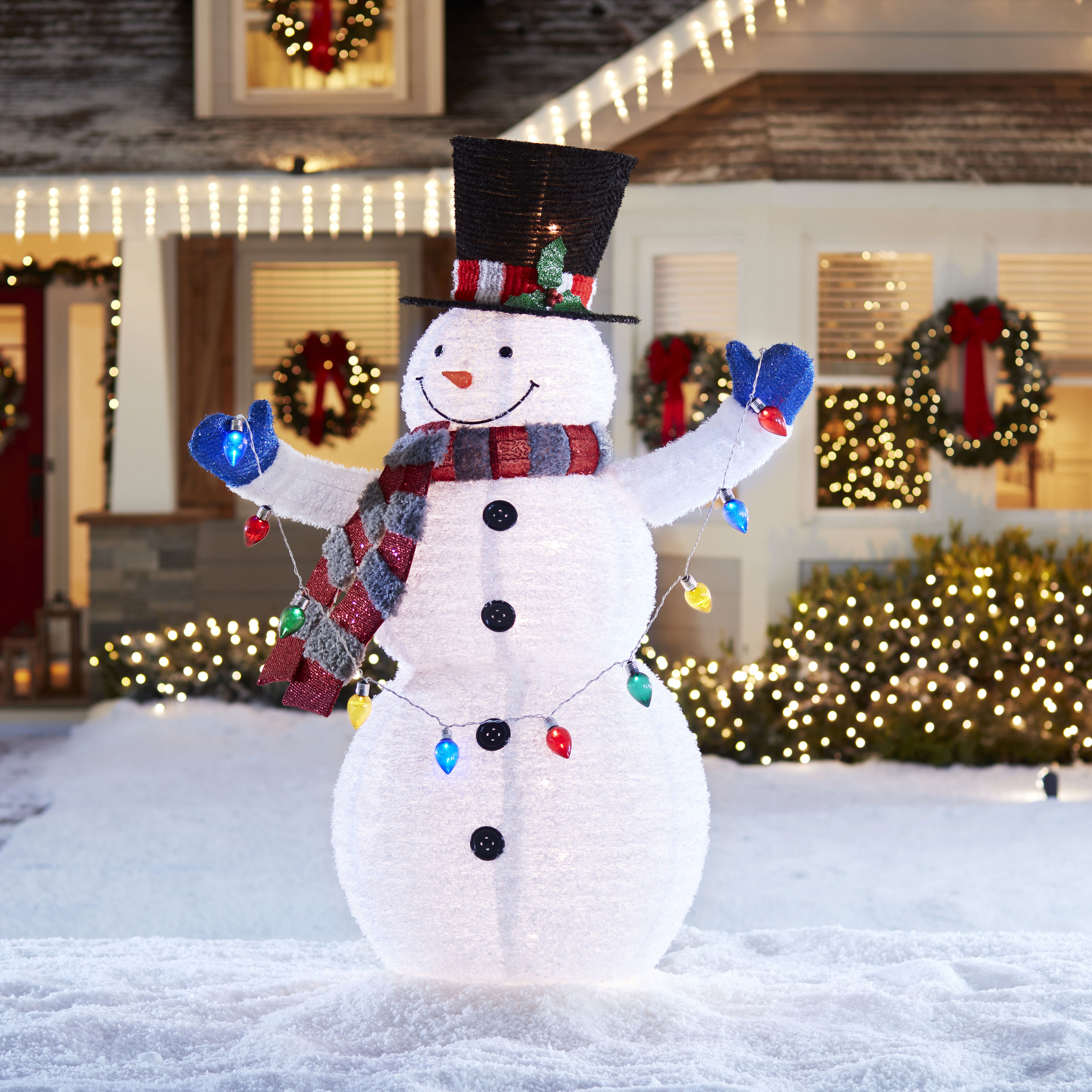 Holiday Living 72-in Snowman Yard Decoration with Clear Incandescent ...