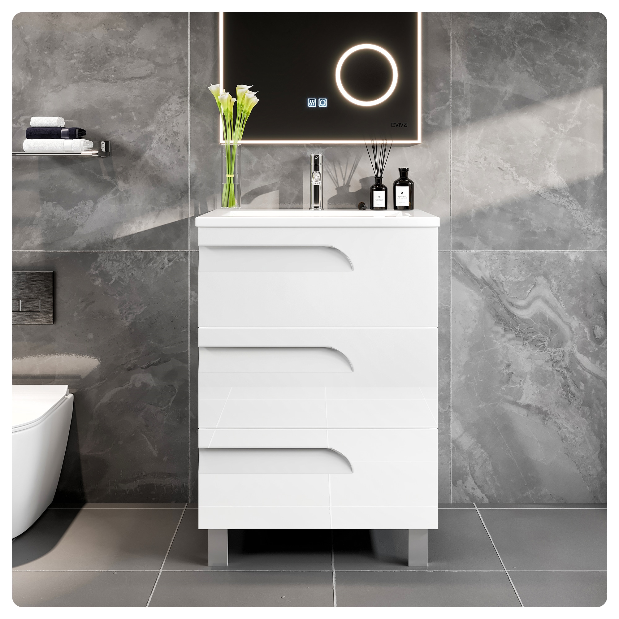 Eviva EVVN23-24WH-FS Joy 24-in White Single Sink Bathroom Vanity with White Porcelain Top