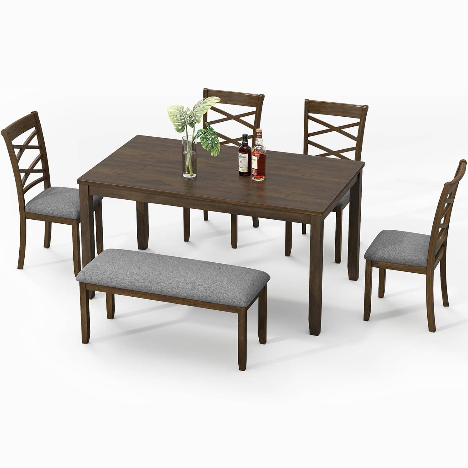 Zevemomo 6 Piece Solid Wood Dining Table Set with 4 Upholstered Chairs ...