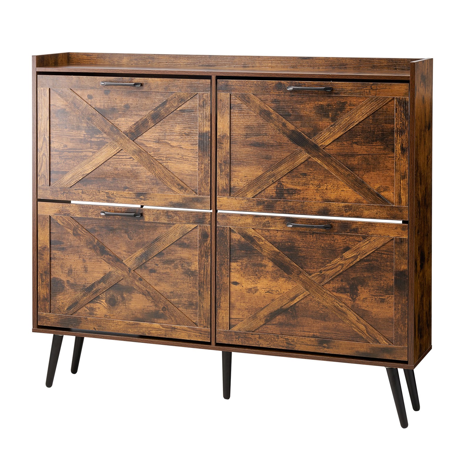 GIVIMO Shoe Cabinet with 4 Flip Drawers 47.24-in x 9.45-in x 41.34-in Farmhouse Shoe Storage with Wood Legs Anti-Tipping Device and 110-lb Top