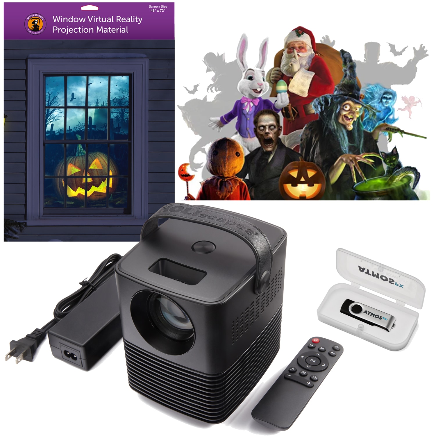 HoliScapes Atmosfx Holiday Projector, Screen and Video Kit All Musical  Electrical Outlet Santa Holiday Indoor Light Show Projector in the Light  Show Projectors department at