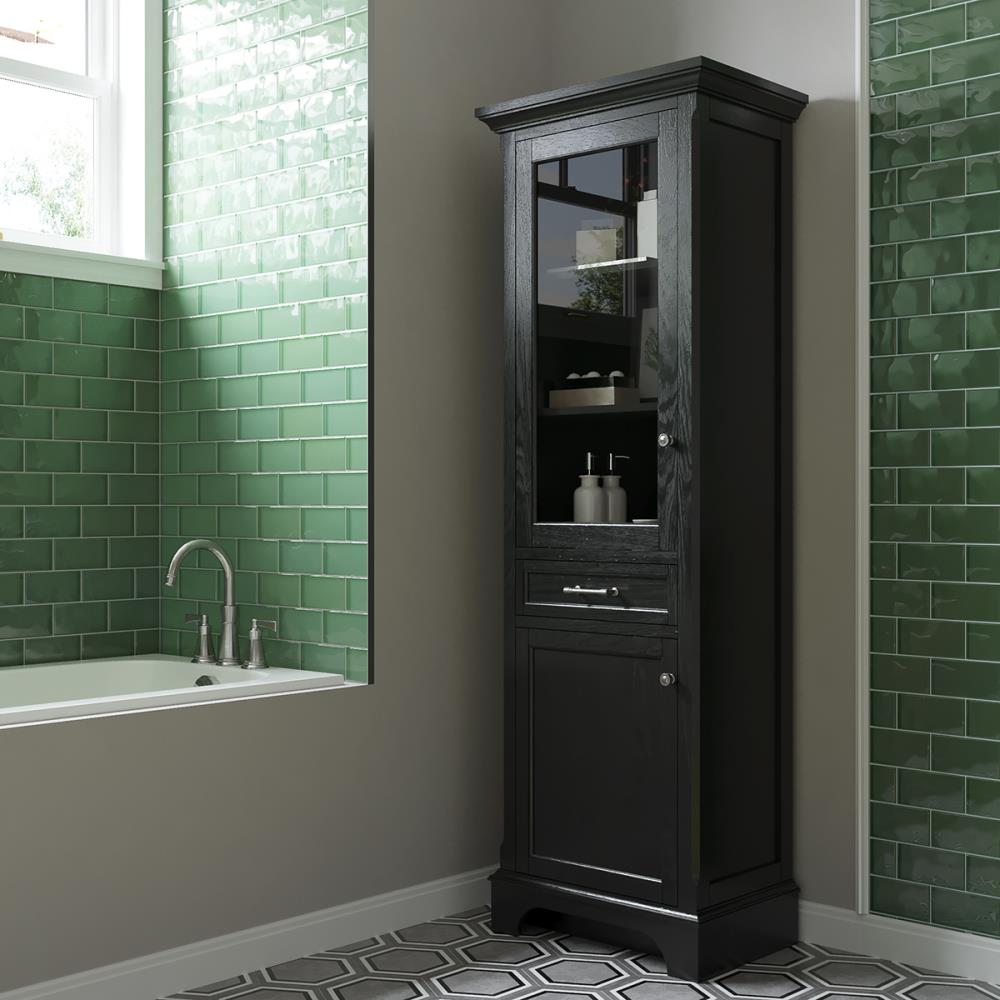 Scott Living Roveland 24 in W x 72 in H x 16 in D Black MDF Freestanding Linen Cabinet at Lowes