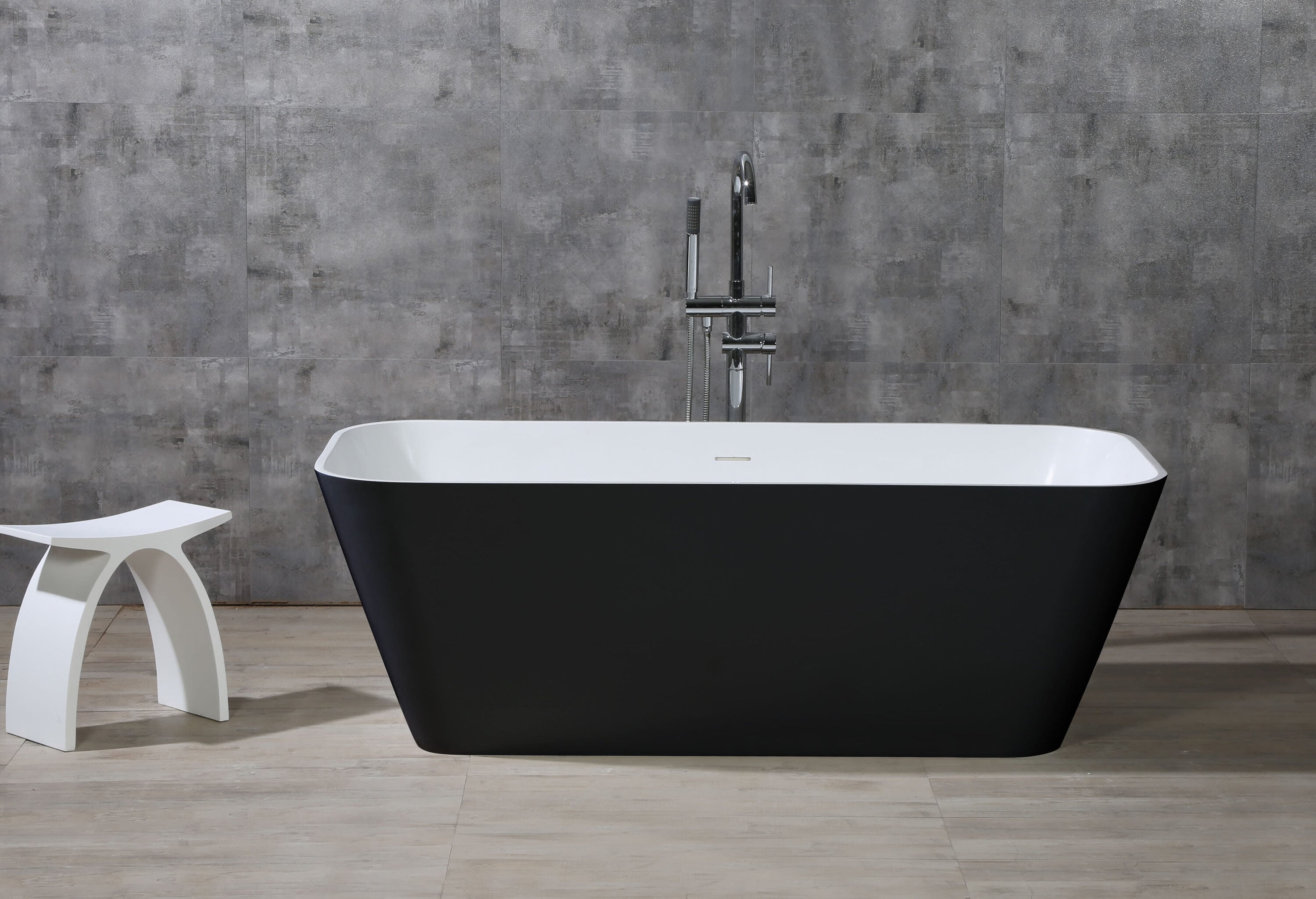 ALFI AB9952BM AB9952BM 67-in Black and White Matte Rectangular Solid Surface Resin Soaking Bathtub