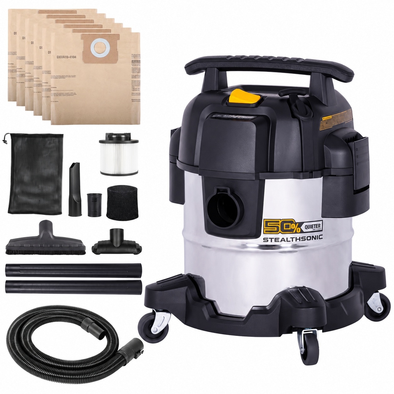 AOIZGMY  5 Gallon Ultra Quiet Stainless Steel Wet Dry Shop Vacuum Cleaner 4 HP Heavy Duty with Accessory Kit 6 pcs Dust Bags for Home Workshop