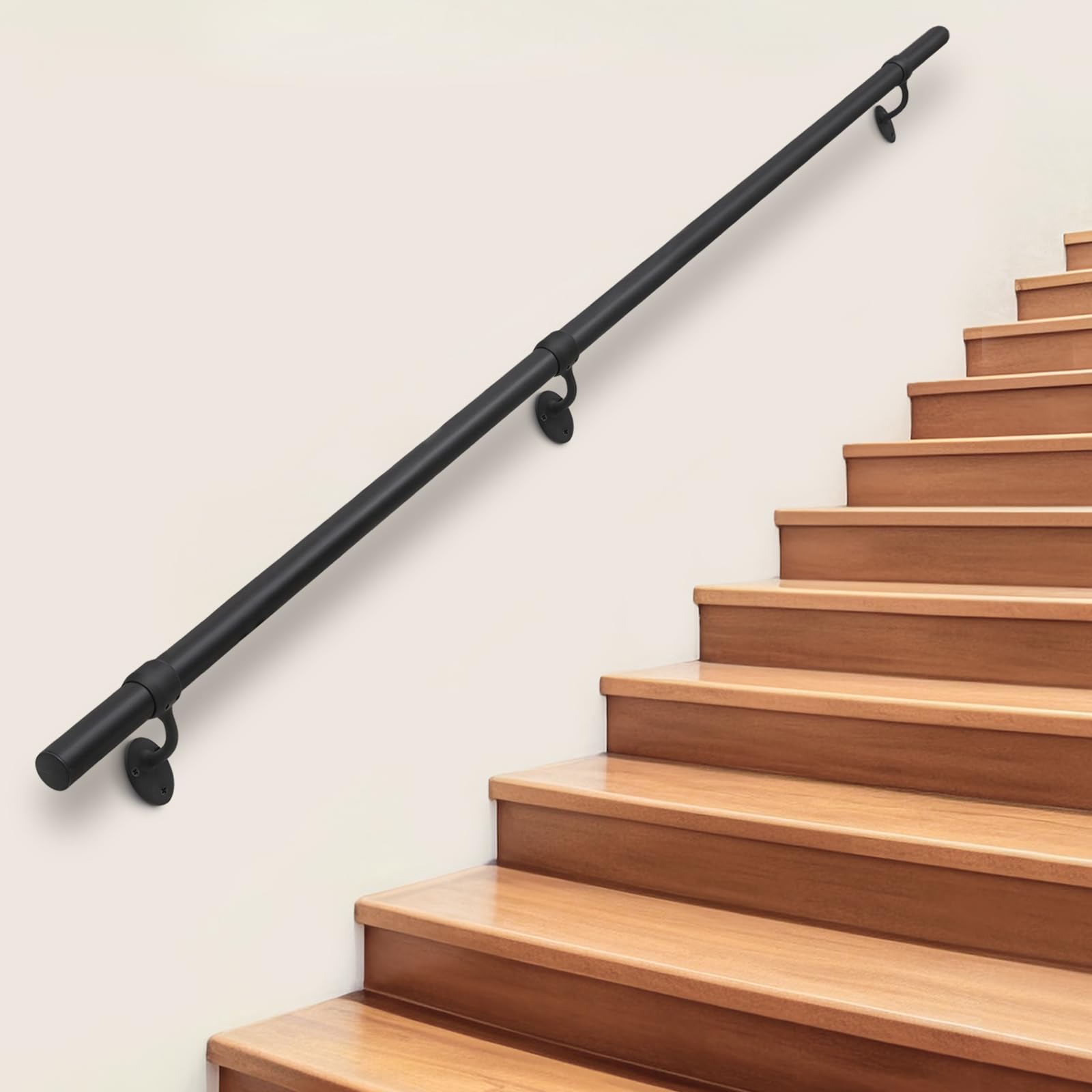 Afoxsos 10 ft Indoor Outdoor Stair Handrail 1.5 in Aluminum Pipe Black ...