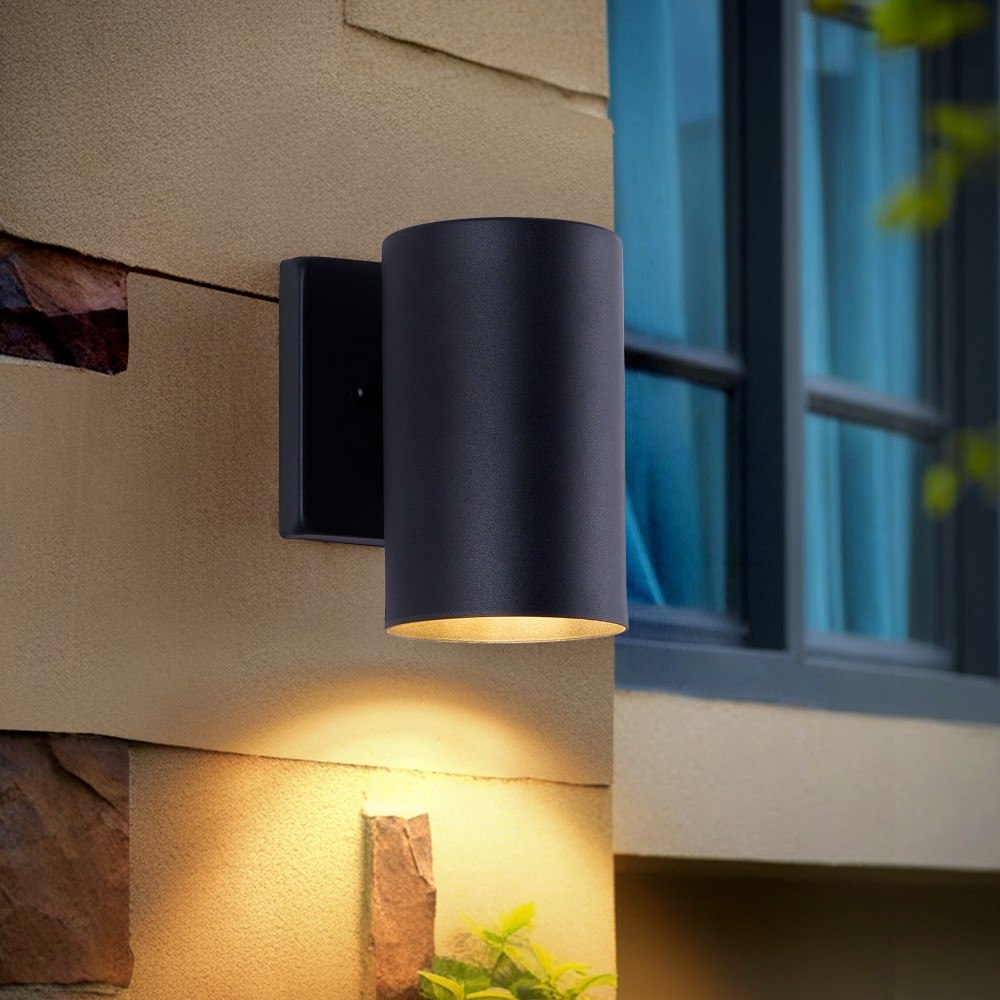 Basdien 7 in Black Outdoor Wall Sconce 1 Light Exterior Wall Light Cylinder Fixture Pack of 2 Cast Aluminum Modern Design for Porch Patio Entryway Garage Garden Backyard Deck Balcony Stairway Home Commercial Residential Indoor Outdoor Door Use