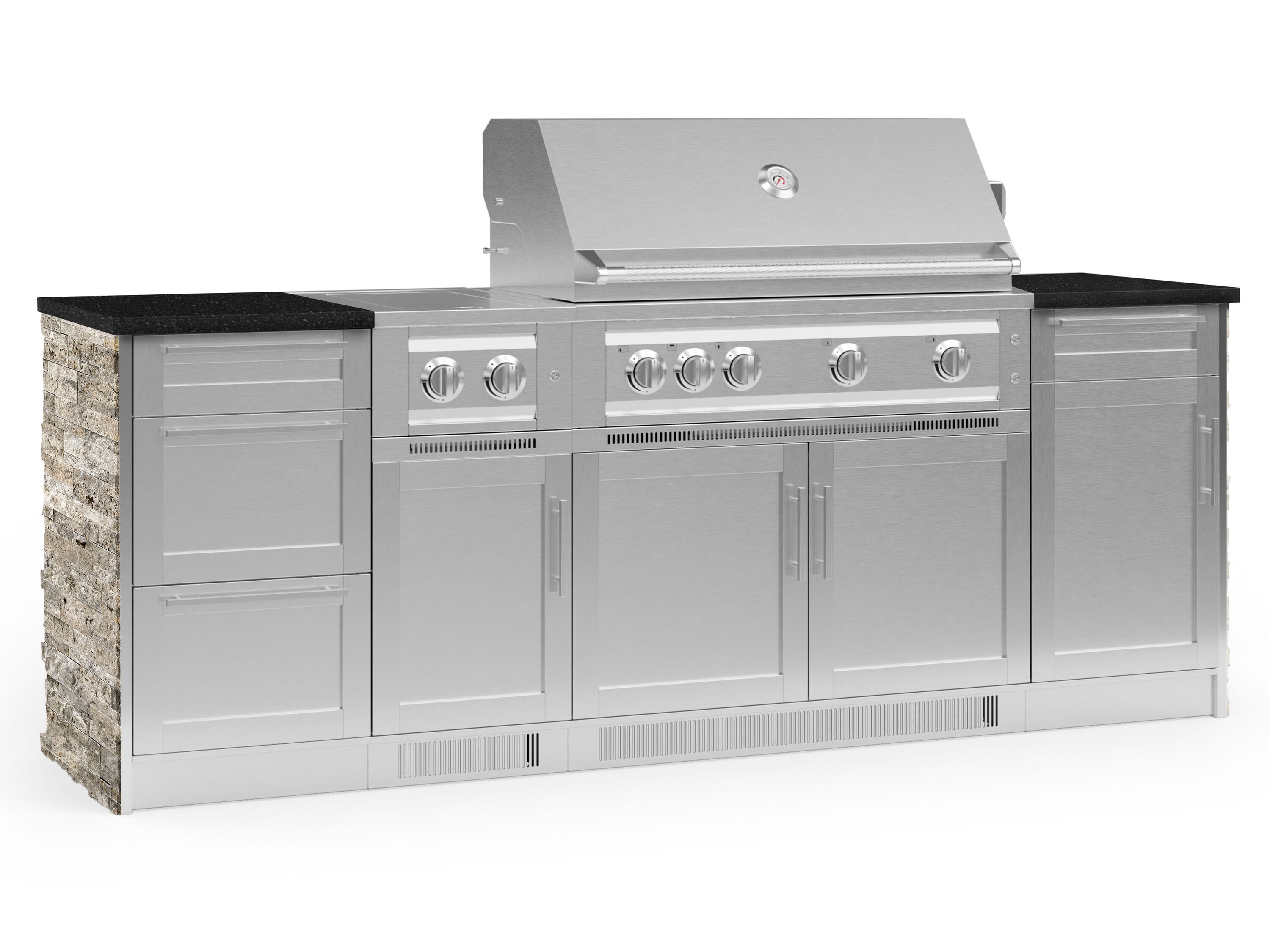 NewAge Products 68712 Signature Series Cabinets Platinum Grill 8 -Piece 95.16-in W x 25.5-in D x 51-in H Modular Outdoor Kitchen Set 7 Burners