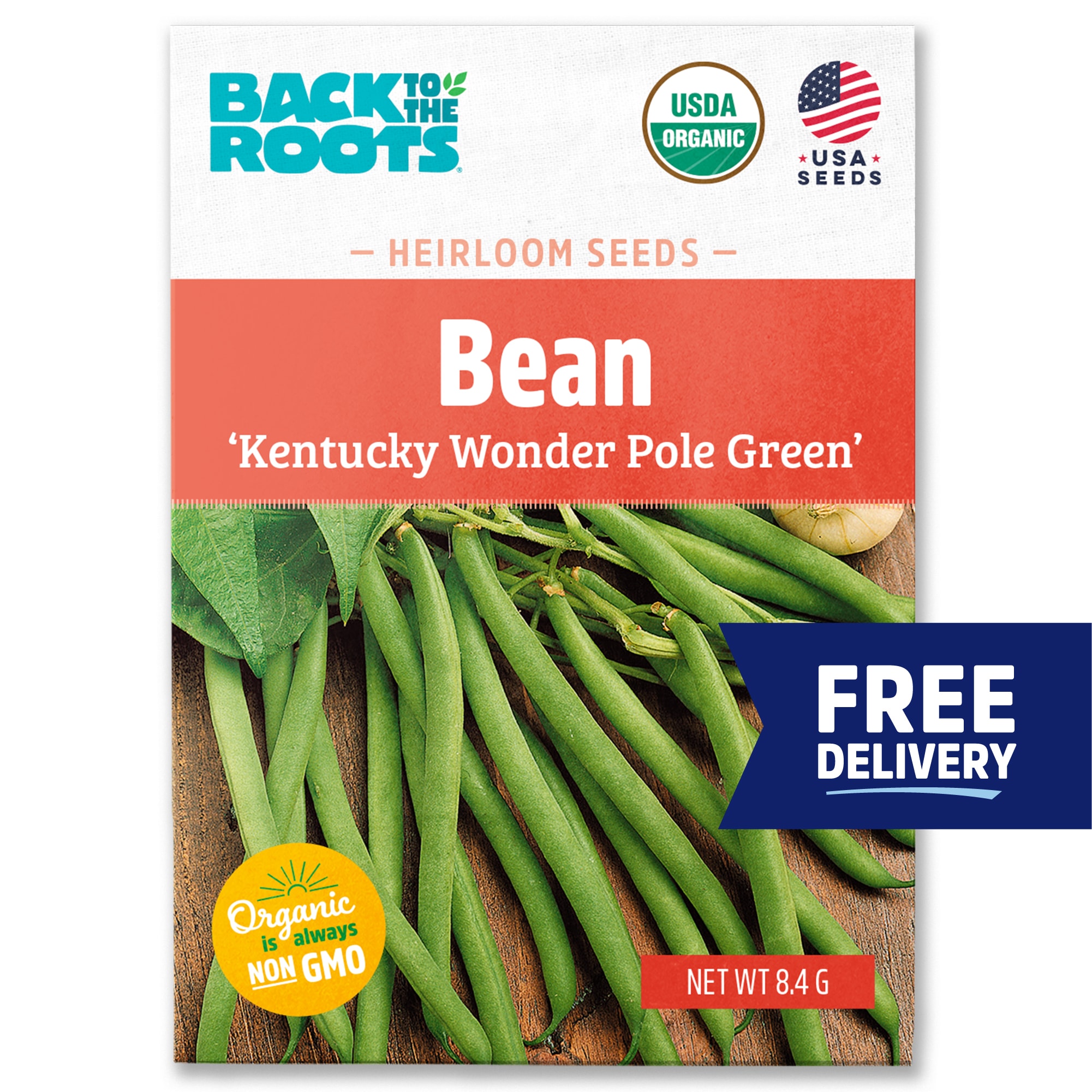 Back to the Roots - Organic Bean 'Kentucky Wonder Pole Green' Seeds 1 Pack(s)