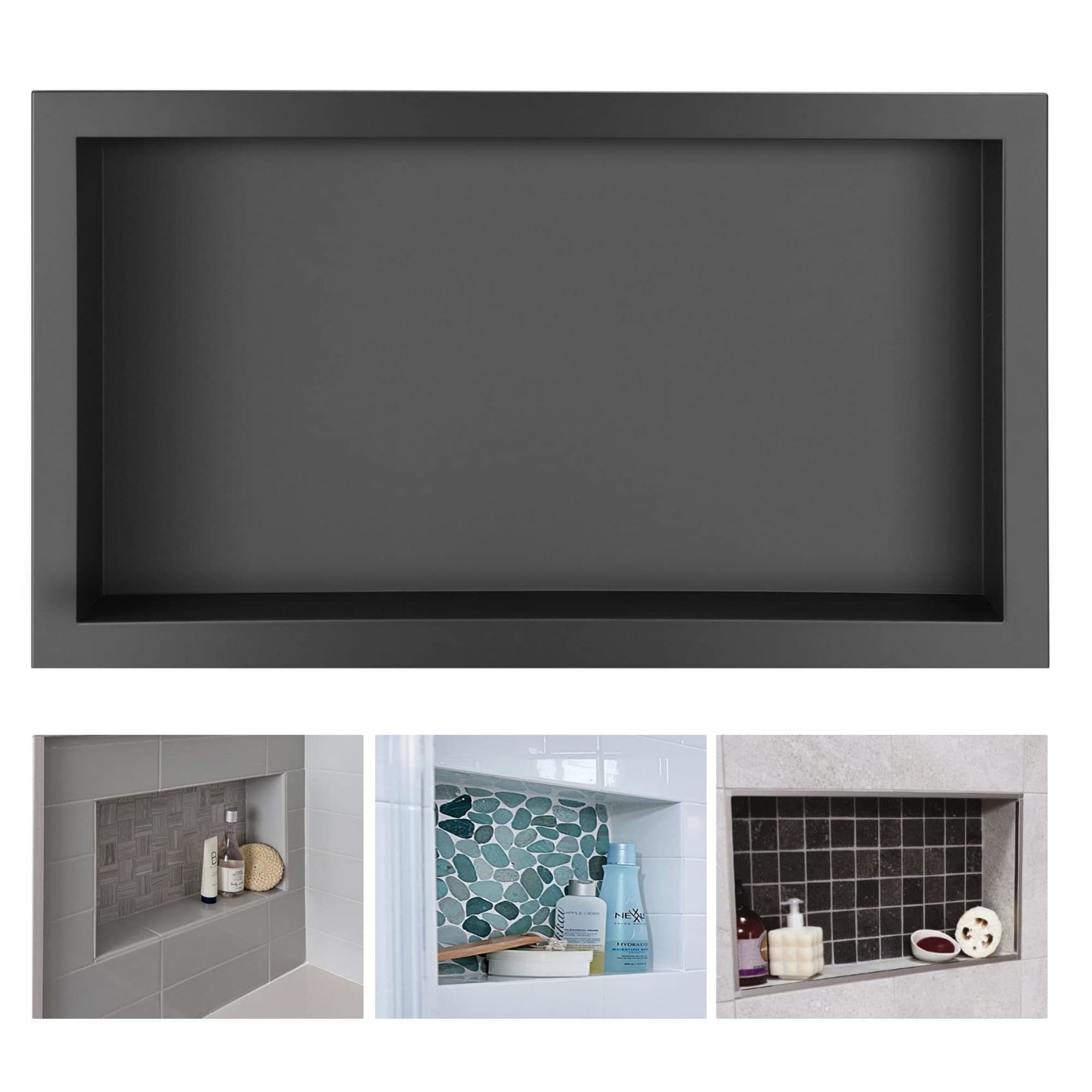 Wudkey 12x24in Stainless Steel Shower Niches Ready for Tile Black