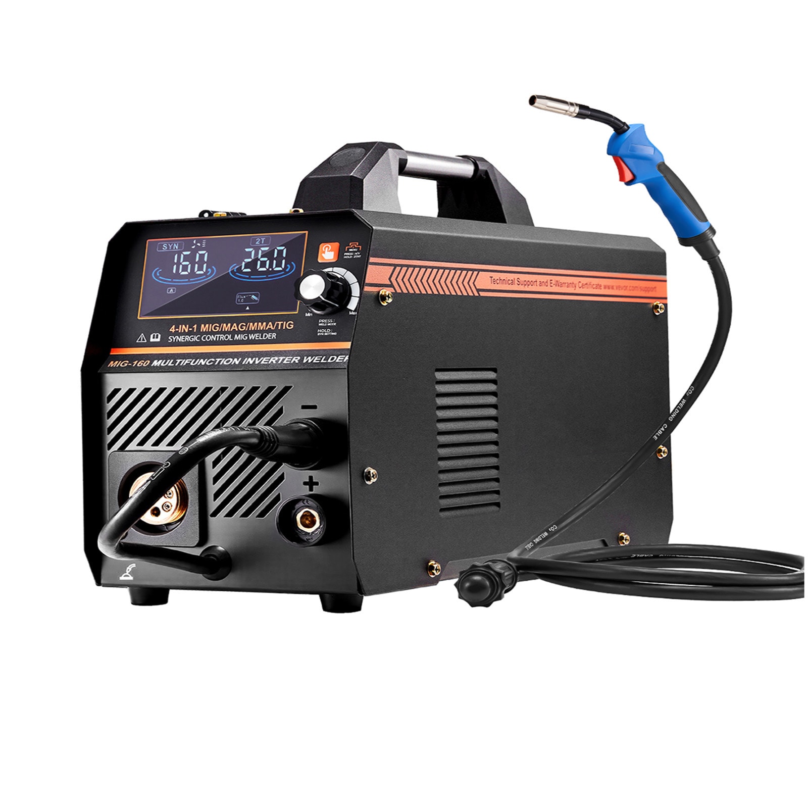VEVOR MIG Welder 160A Synergic Mig Welding Machine 4-in-1 Gas MIG/Flux Core MIG/Stick/Lift TIG Multi-Process Welder Machine 110V/220V Dual Voltage Mig Welder with IGBT Inverter and LCD Screen Display #SCMIGYXHJ4H106702V5