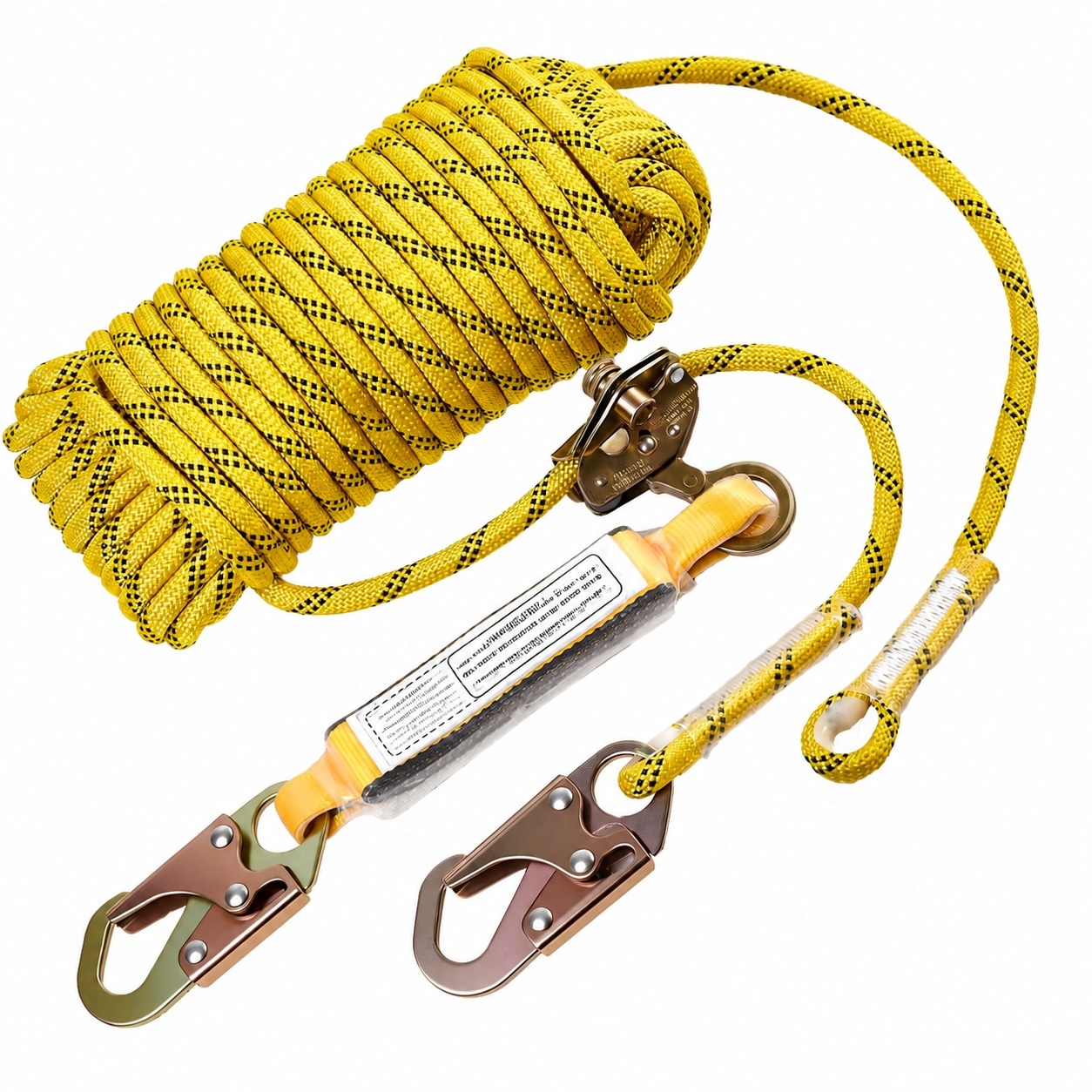 Oyezvary  Rope Harness Safety Lanyard 50FT Vertical Lifeline Assembly with Grab Snap Hooks Shock Absorber Fall Protection Tree Climbing Lifeline