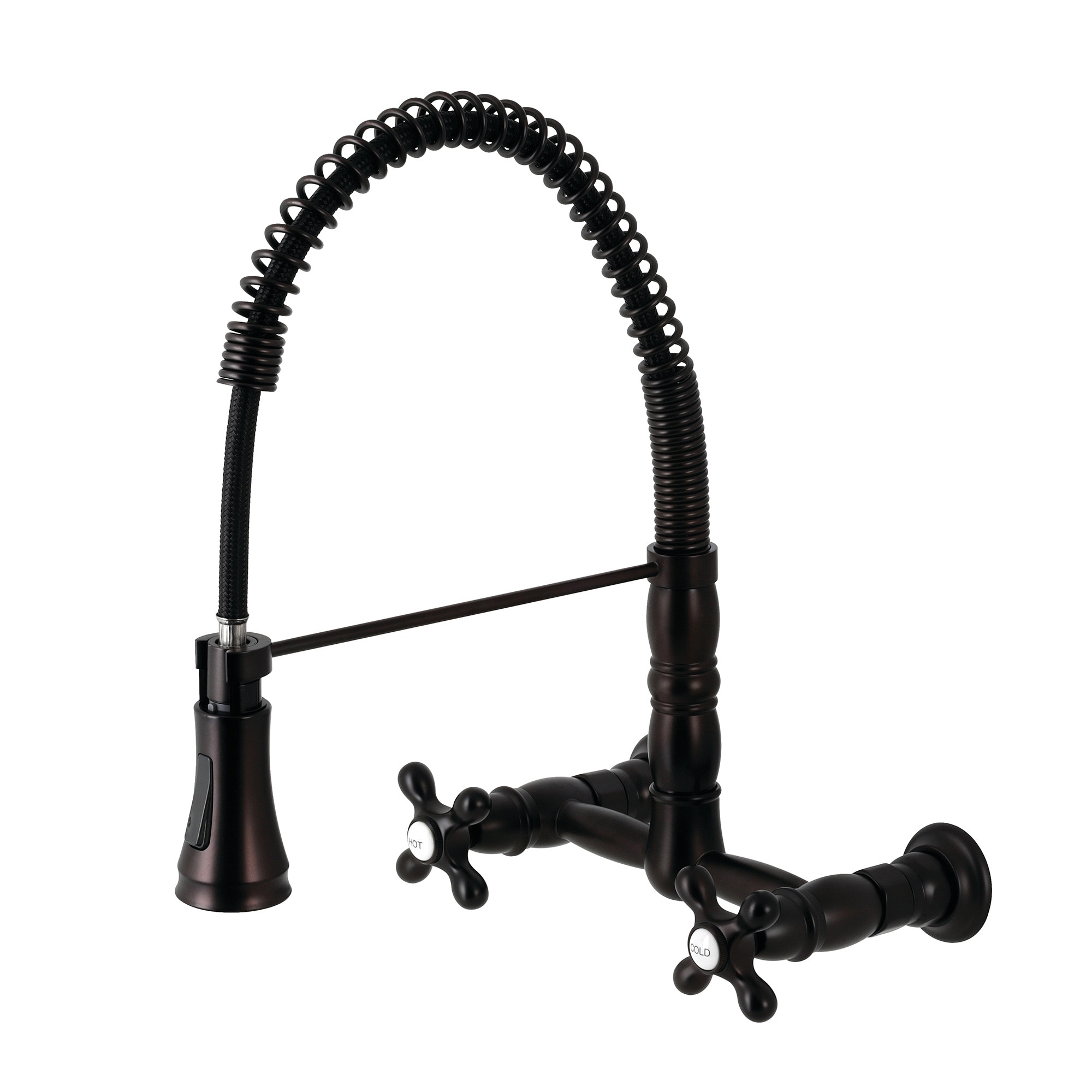 Oil Rubbed Bronze Wall-Mount Kitchen Faucet with Pull-Down Sprayer