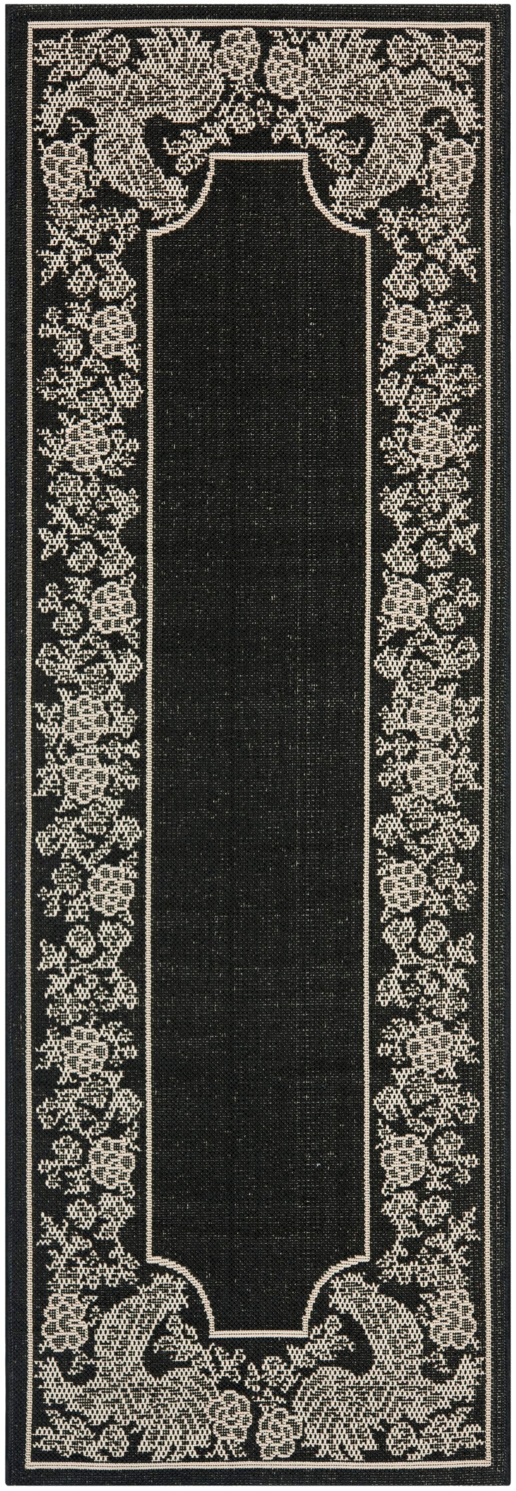 Safavieh CY3305-3908-27 Courtyard Praia 2 x 7 (ft) Loomed Polypropylene Black/Sand Rectangular Indoor/Outdoor Border Runner rug